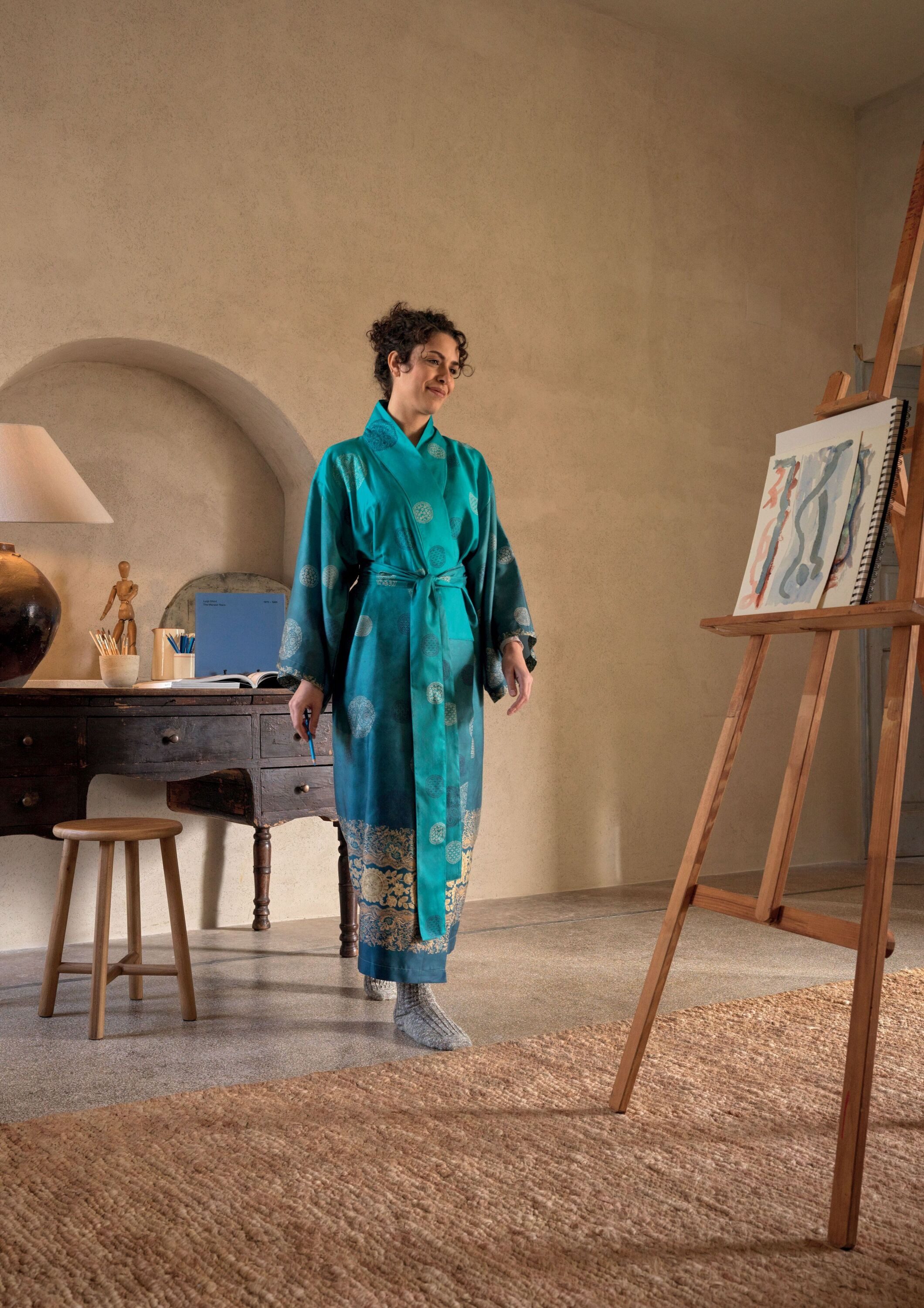 Bassetti Kimono PALLAVICINO, midi, Baumwolle, Gürtel, günstig online kaufen
