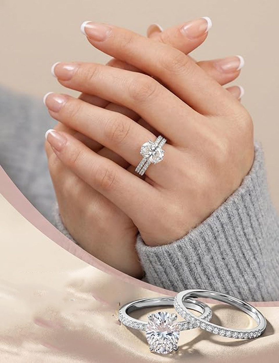 Jumpeak Diamantring Diamantring mit ovalem Schliff,doppelreihiger Ring,2ct/3ct,D,VS1, Verlobungsgeschenk,Geschenk zum Jahrestag,Geburtstagsgeschenk585erGold