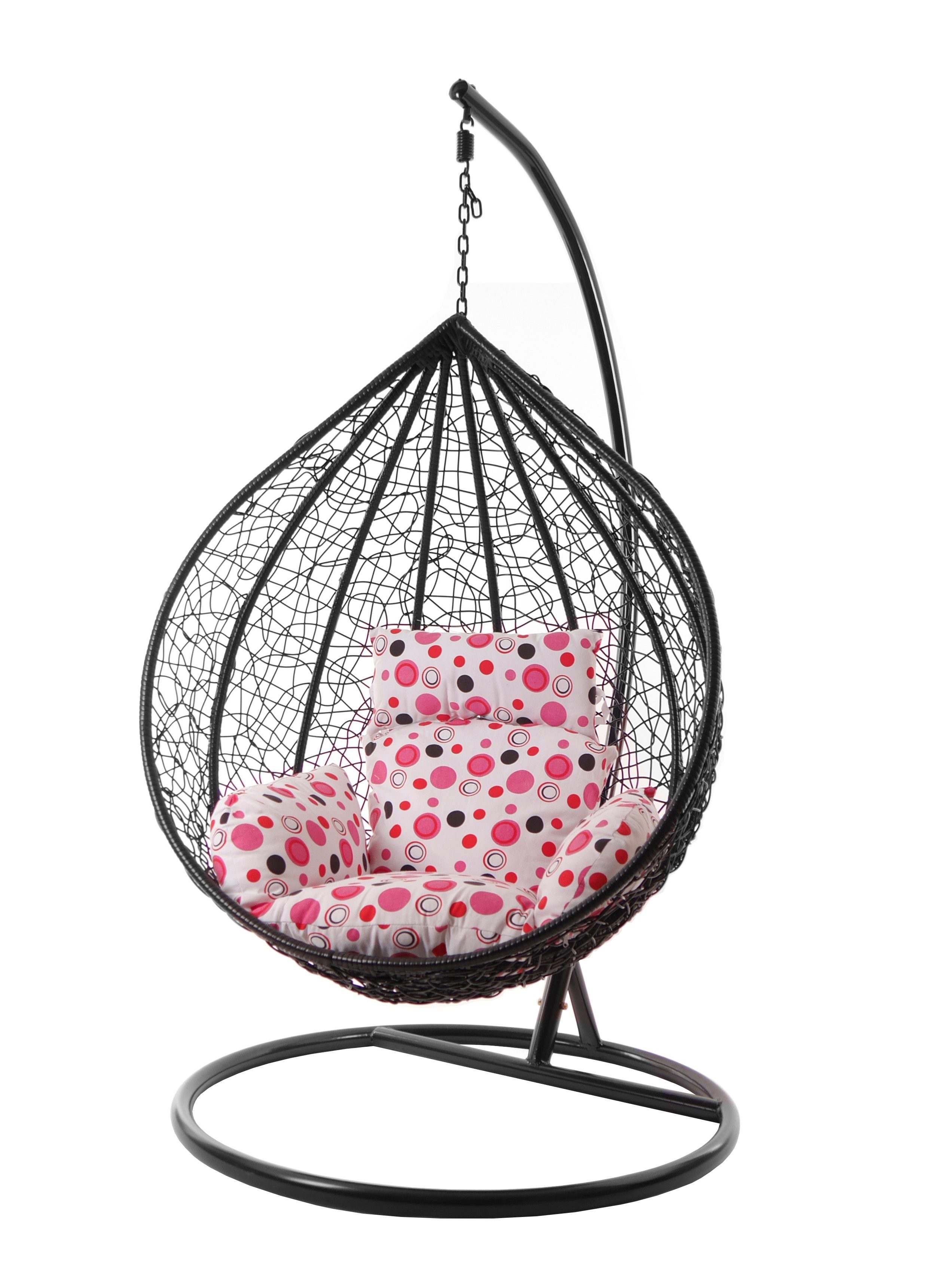 KIDEO Hängesessel Hängesessel MANACOR schwarz, XXL Swing Chair, Hängesessel mit Gestell und Kissen, Nest-Kissen rosa gepunktet (3039 lemonade dot)