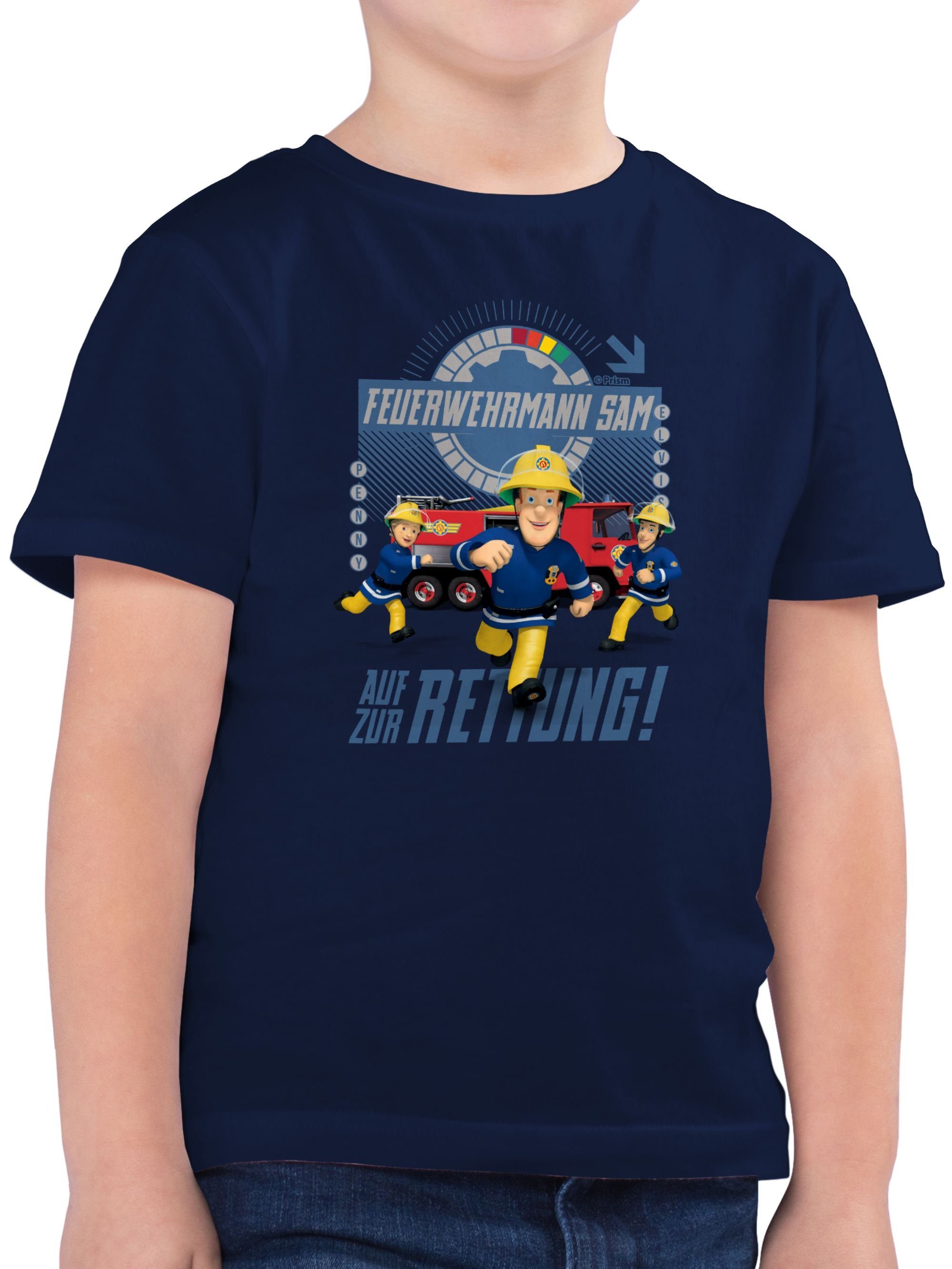 Shirtracer T-Shirt Auf zur Rettung Feuerwehrmann Sam Jungen 01 Dunkelblau
