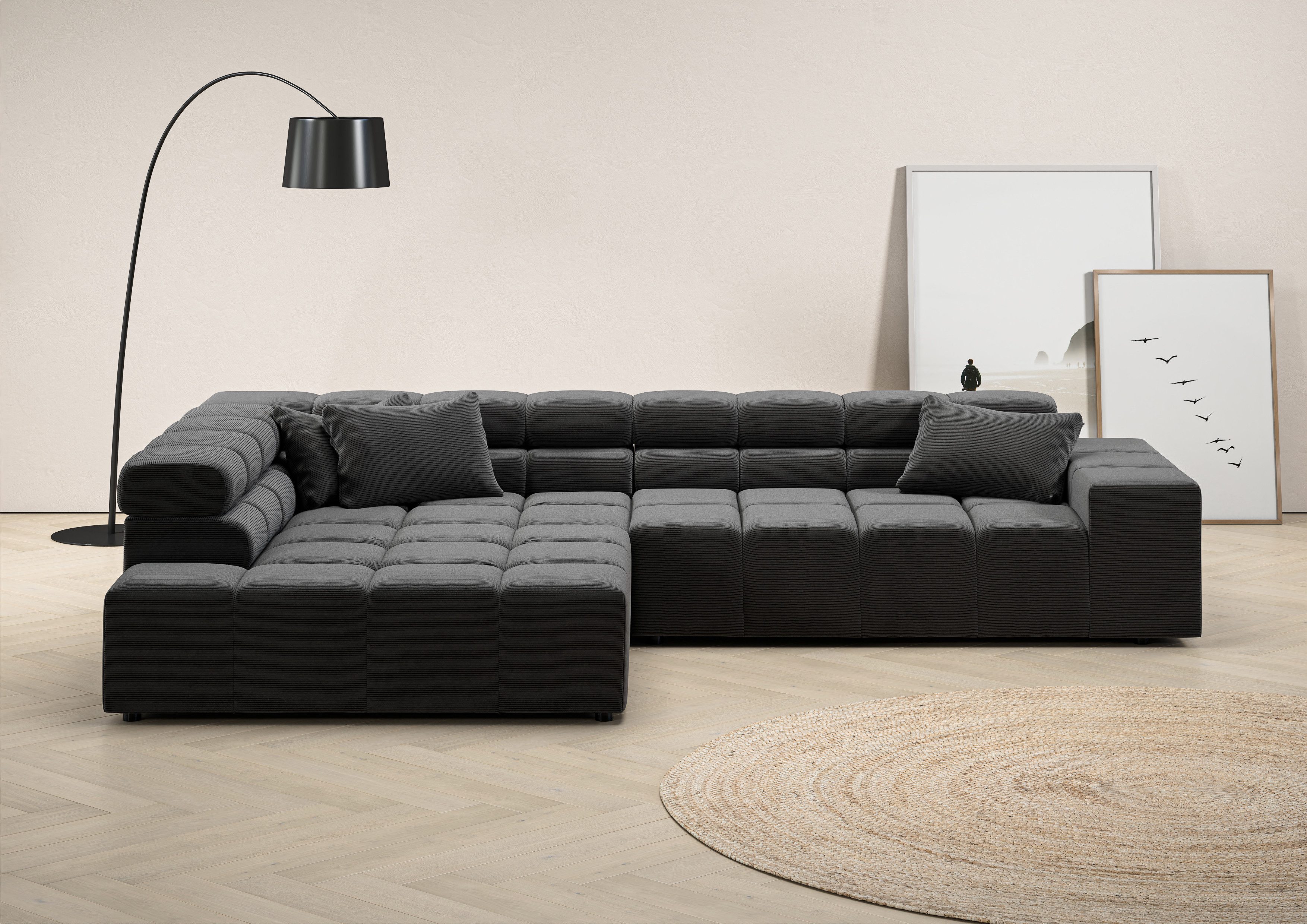 Home affaire Ecksofa Ancona incl. Kopfteilverstellung, Breite 319cm, L-Form, wahlweise motorische Sitztiefenverstellung, auch in Cord + Easy Care