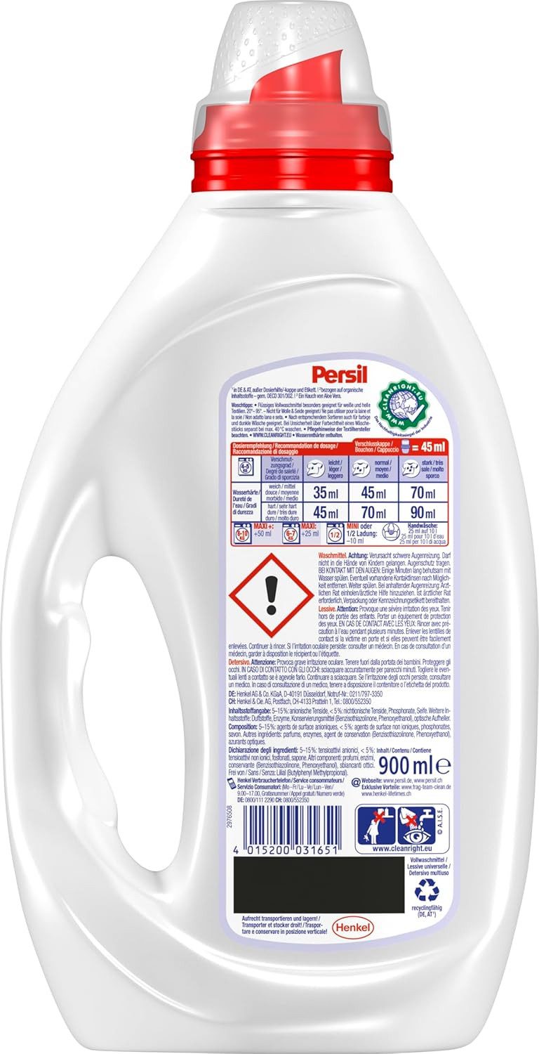Persil Sensitive Gel (20 WL), Flüssigwaschmittel für Allergiker & Babys, Spezialwaschmittel (1-St. mit beruhigender Aloe vera für sensible Haut)
