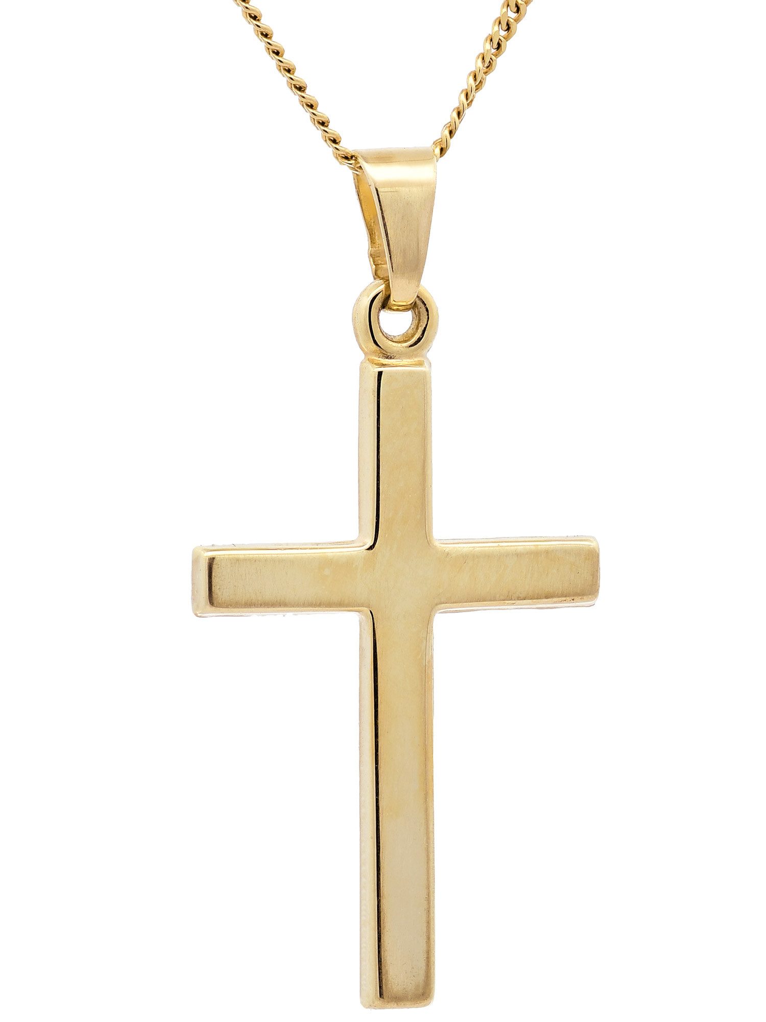 Kreuzanhänger Anhänger Kreuz 585-14 Karat Gold mit vergoldeter Silberkette 36 cm