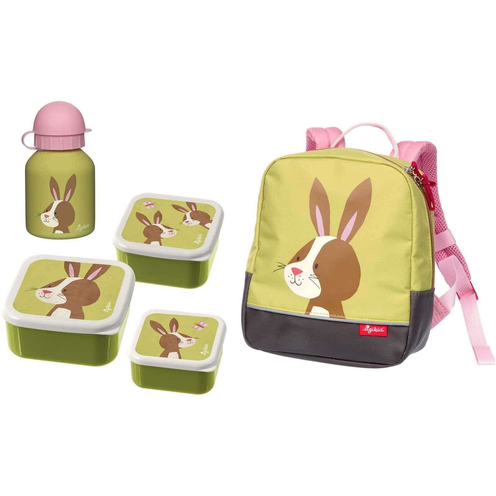 Sigikid Kinderrucksack Minirucksack & Lunchset (1x Rucksack, 3x Snackboxen, 1x Trinkflasche) Hase