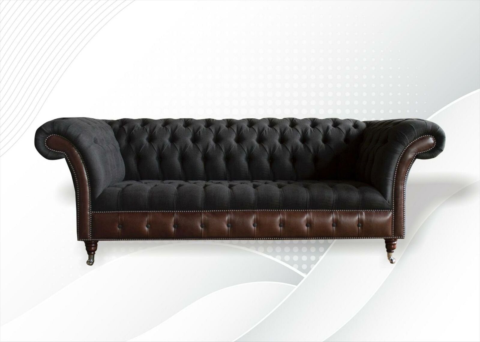 JVmoebel Chesterfield-Sofa, Chesterfield Schwarz Wohnzimmer Stoff Design Couchen Polster Sofa Neu Ledersofa