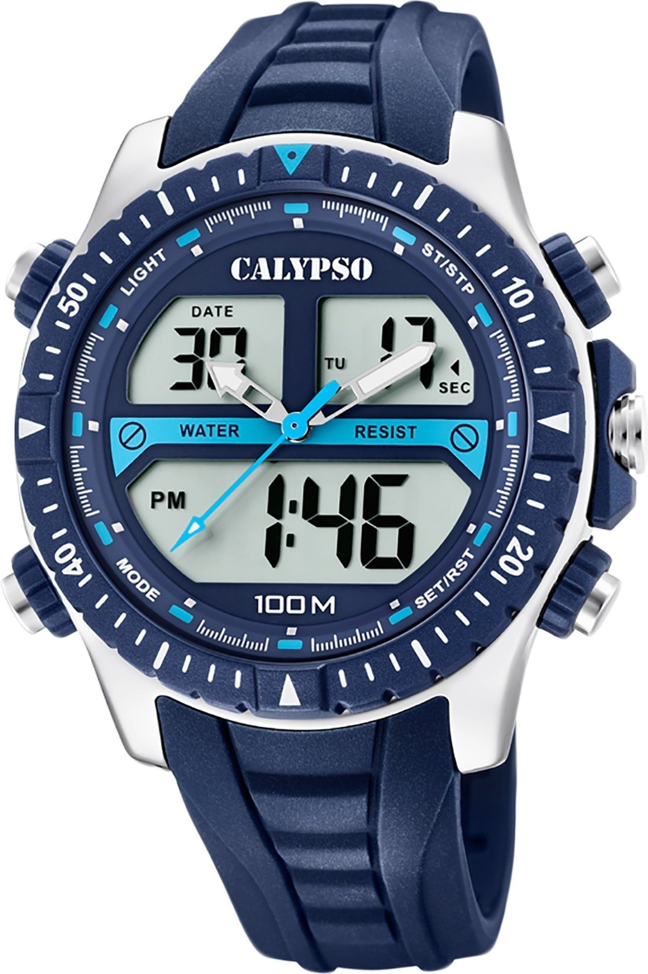 Herren Uhren CALYPSO WATCHES Digitaluhr UK5773/2 Calypso Herren Uhr K5773/2, Herren Armbanduhr rund, Kunststoff, PUarmband blau,