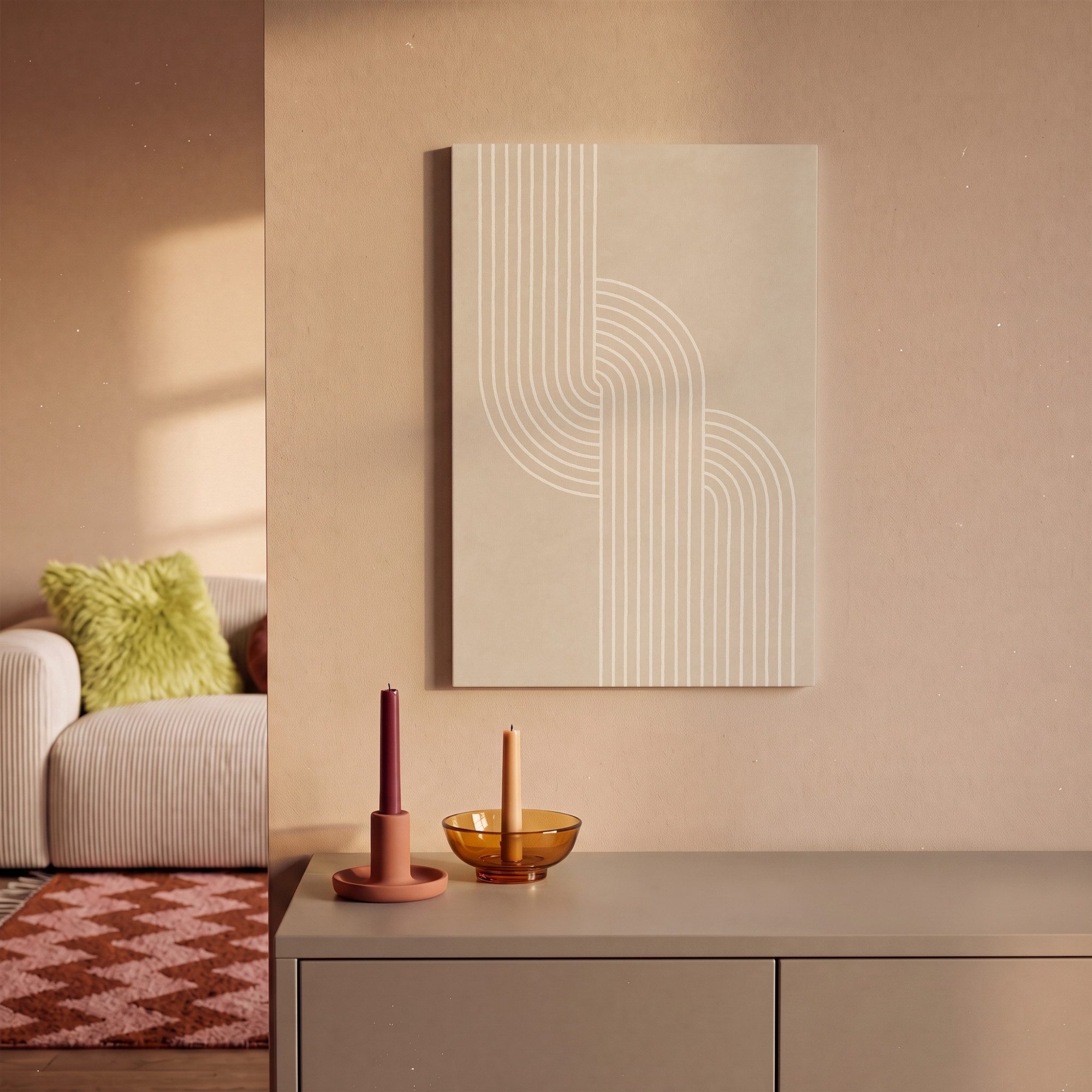 OneMillionCanvasses® Leinwandbild Parallele Linien - Leichte Textur - Beige, Fotodruck (1 St), Wandbild, Deko Schlafzimmer Wohnzimmer Flur 20x20 cm – Bild 2 von 5