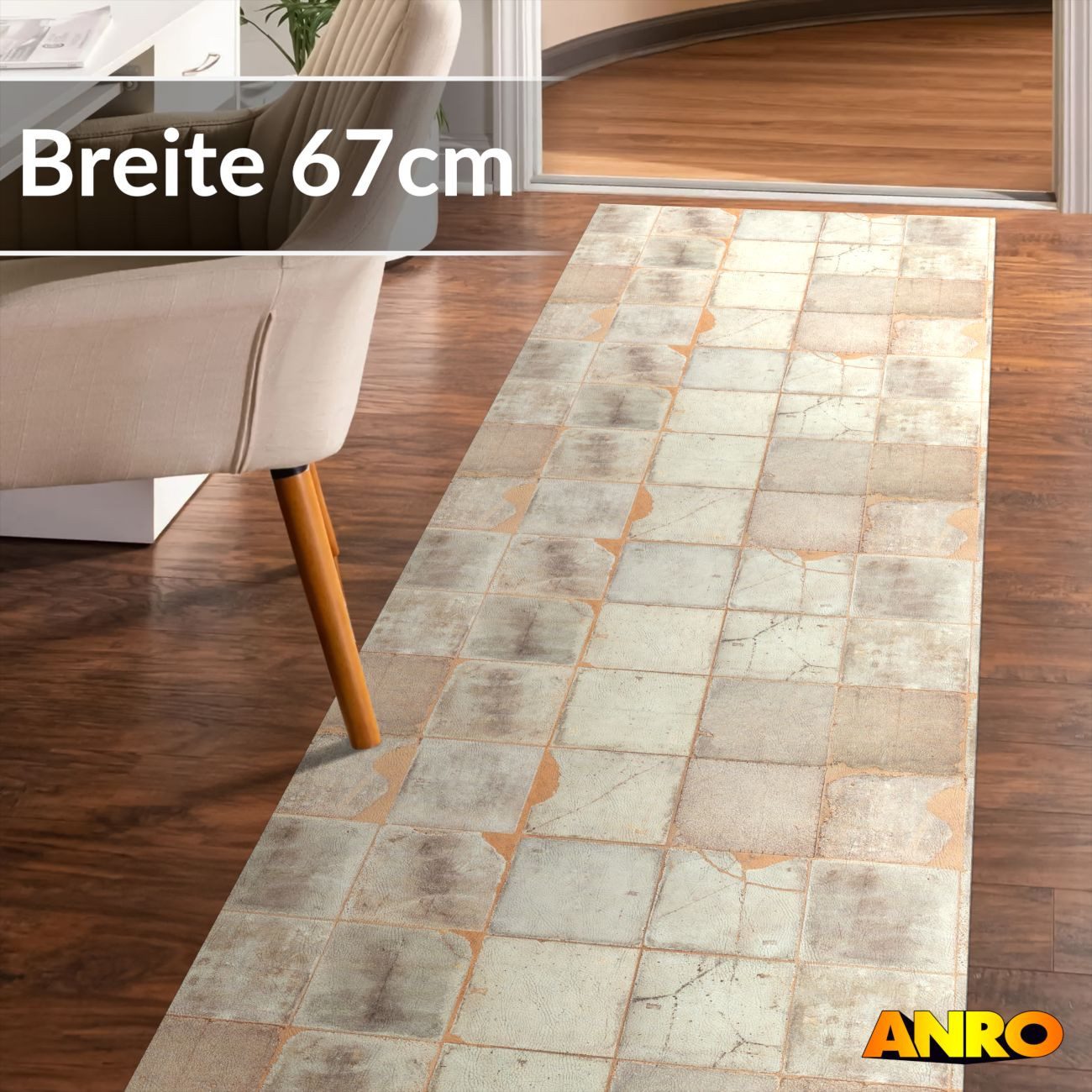 ANRO Küchenläufer abwaschbar Ethno LADY Läufer pflegeleicht Küchenteppich, Rechteckig, Höhe: 3 mm, robust schmutzabweisend 67x100cm Ethno Beige robust – Bild 3 von 5