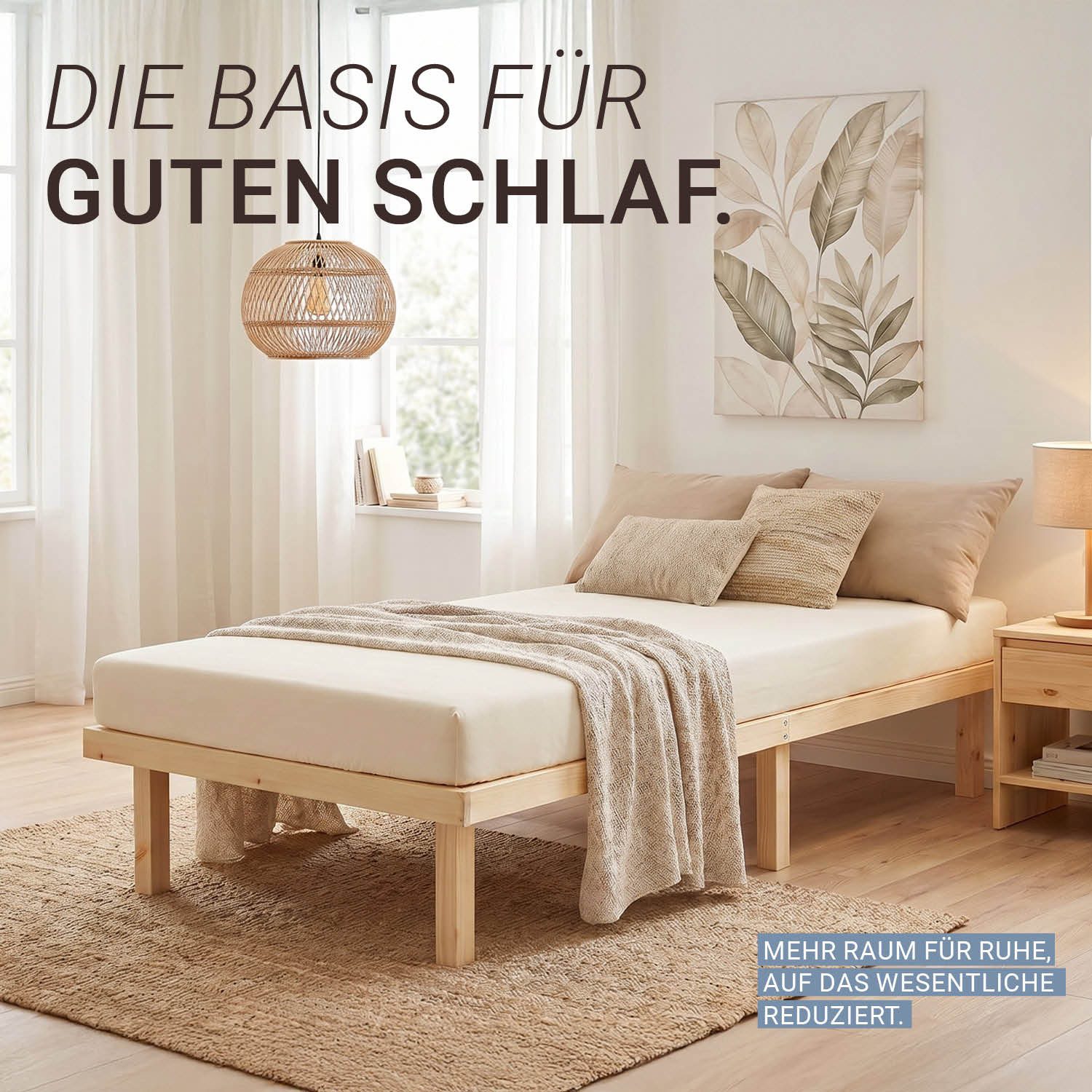 Homestyle4u Holzbett 90x200 mit Lattenrost Palettenbett Natur Holz ohne Kopfteil Futonbett (Komplett-Set mit Lattenrost, Matratze mit OEKO-TEX® Standard 100), Matratze mit OEKO-TEX® Standard 100