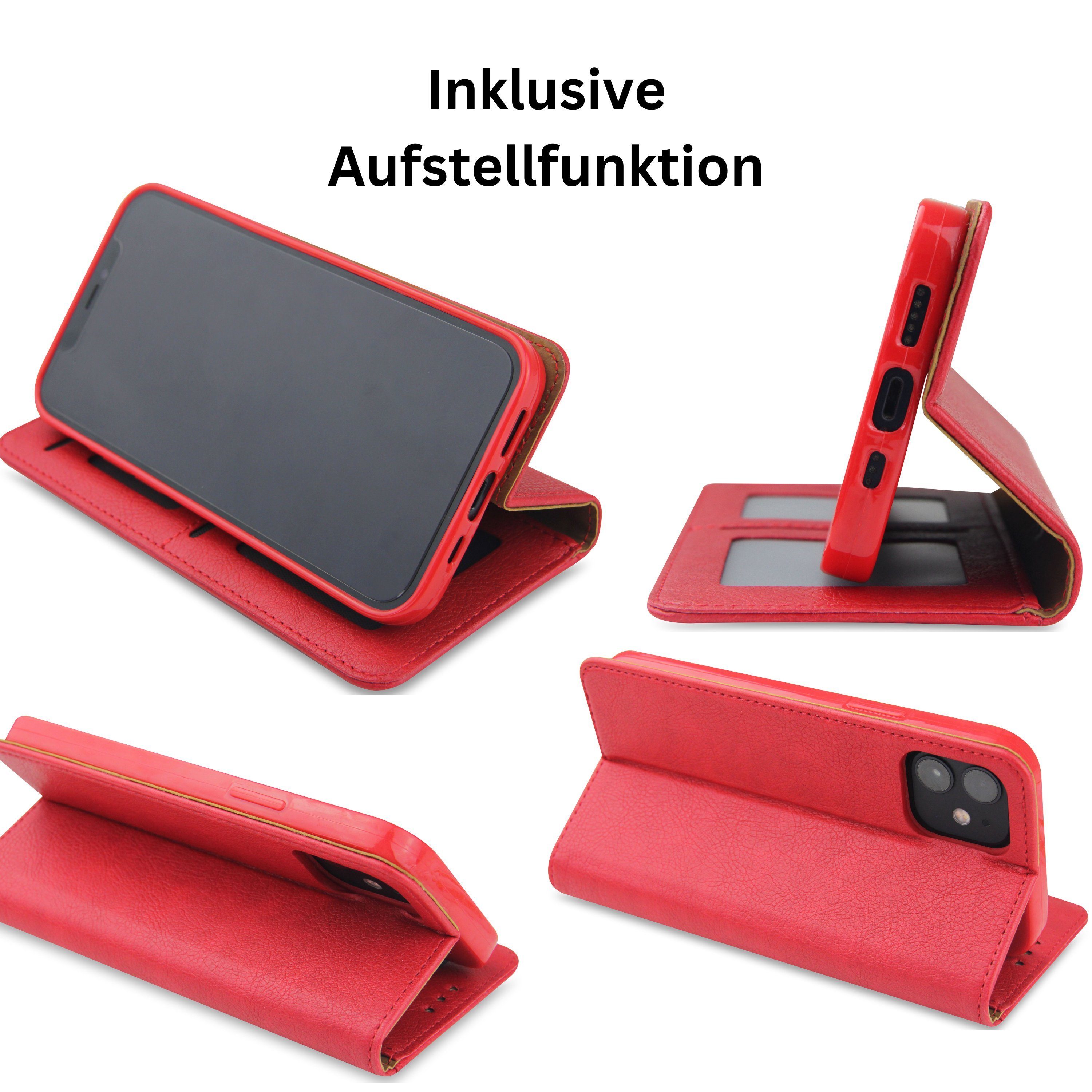 Frentree Handyhülle aus echtem Leder für iPhone 12, 13, 14, Magnetverschluss mit 4 Kartenfächern & 2 Sichtfenstern, Handy-Ständer – Bild 4 von 5
