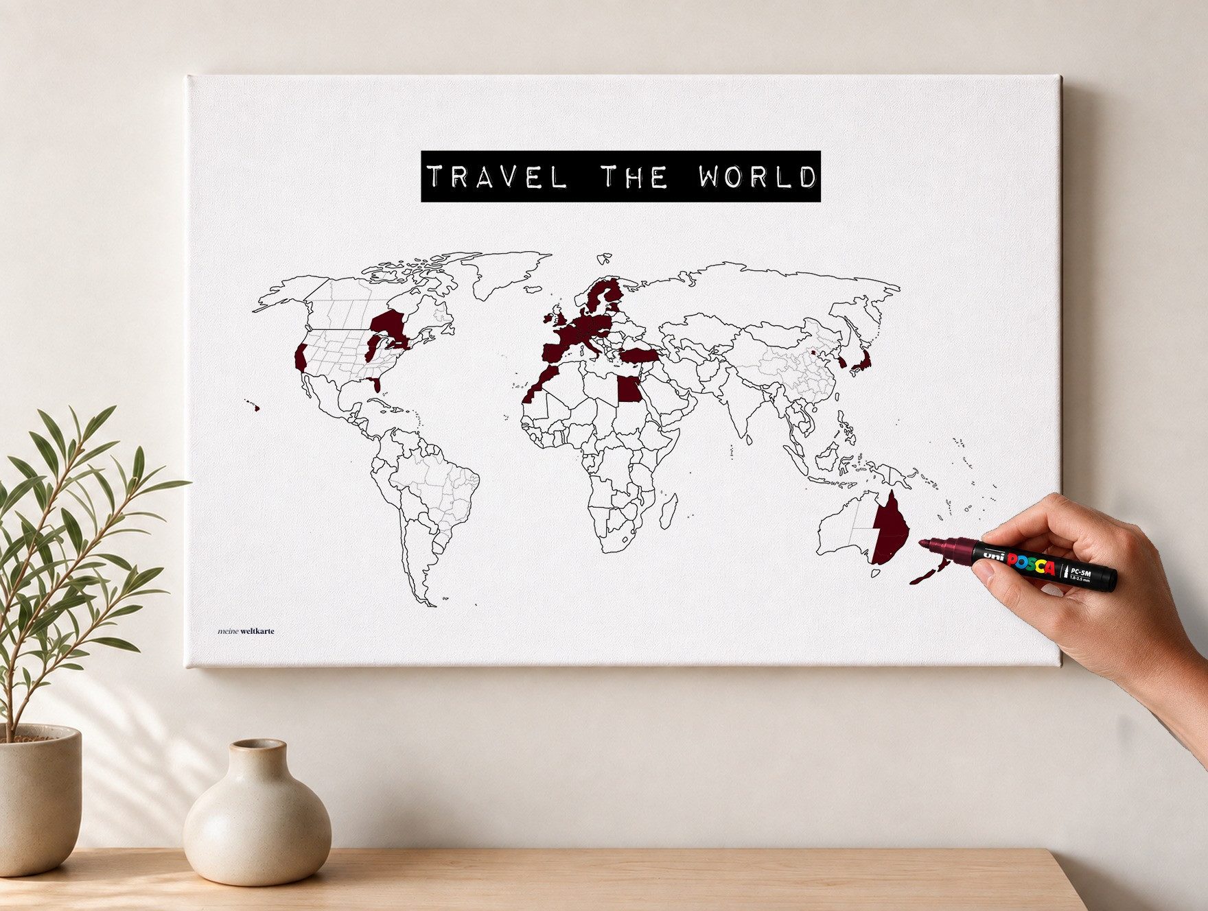 mw Leinwandbild Weltkarte Travel the World 1 zum Ausmalen, Weltkarte, Originaltitel oder Wunschtitel; Leinwandposter oder Keilrahmen