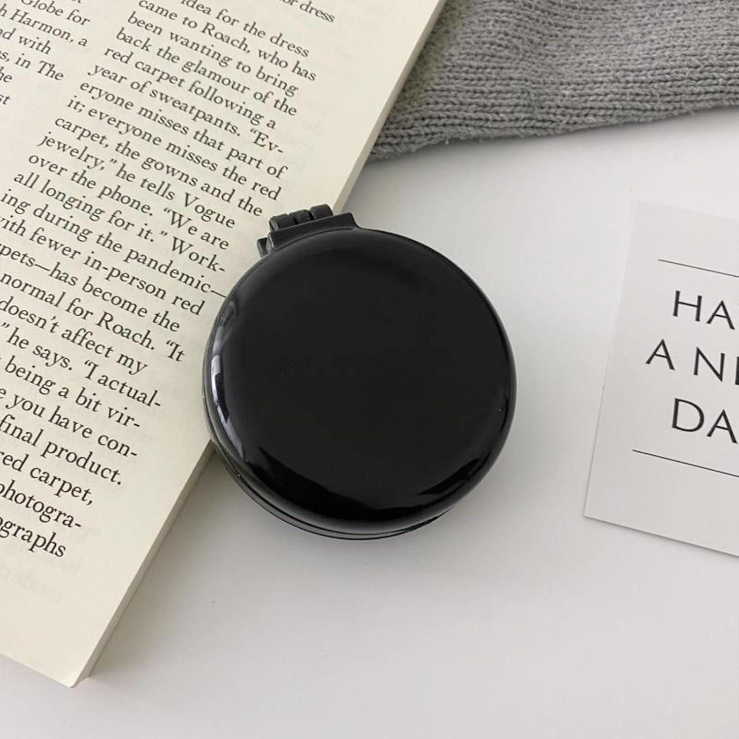 LABUYI Haarkamm Mini Haarbürste mit Spiegel, tragbarer Klappkamm, Schwarz