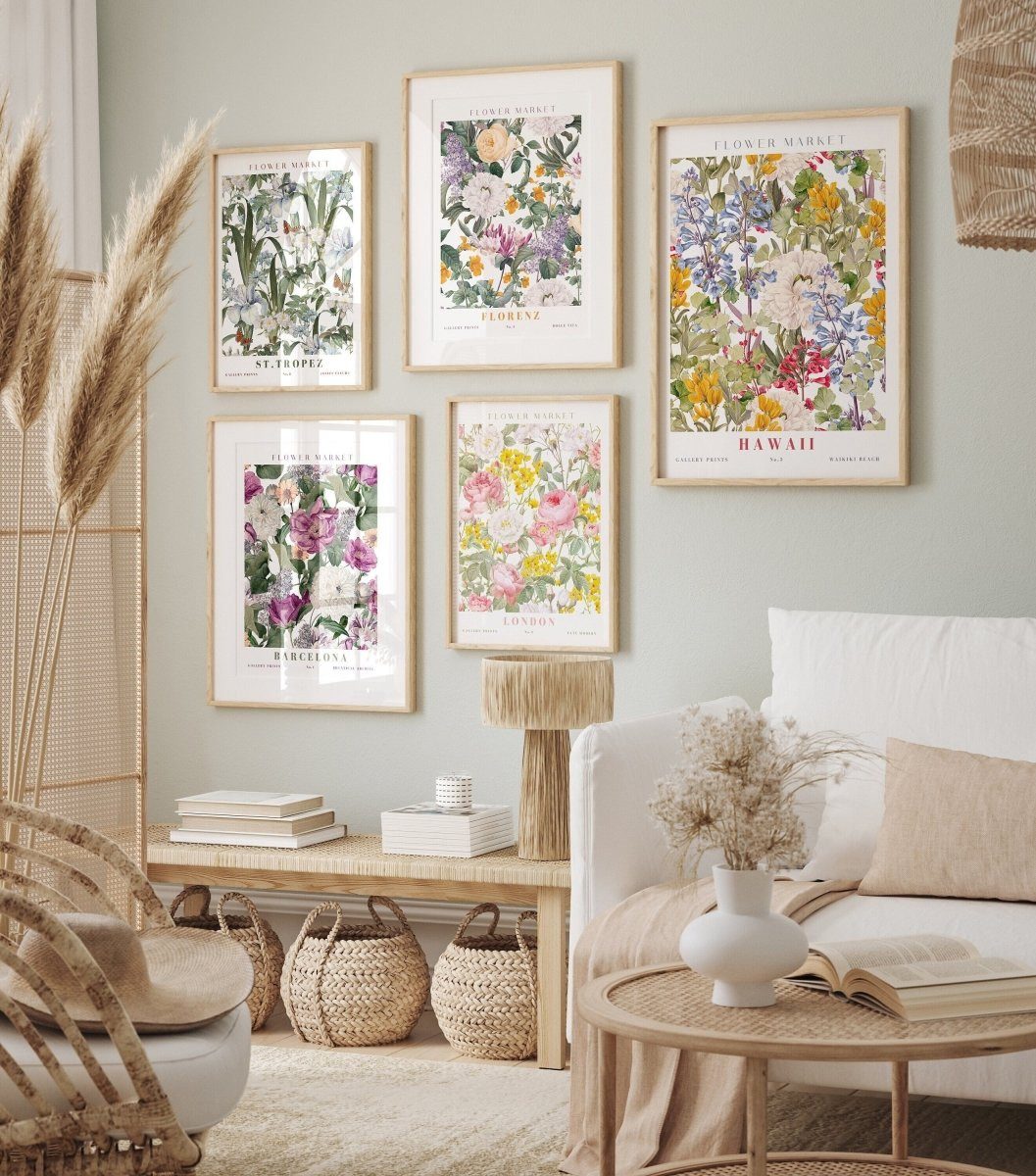 JUSTGOODMOOD Poster Flower Market Blumen Edition V3 Botanische Wand Kunst Wandbilder Wohnz, Los Angeles (1 St)