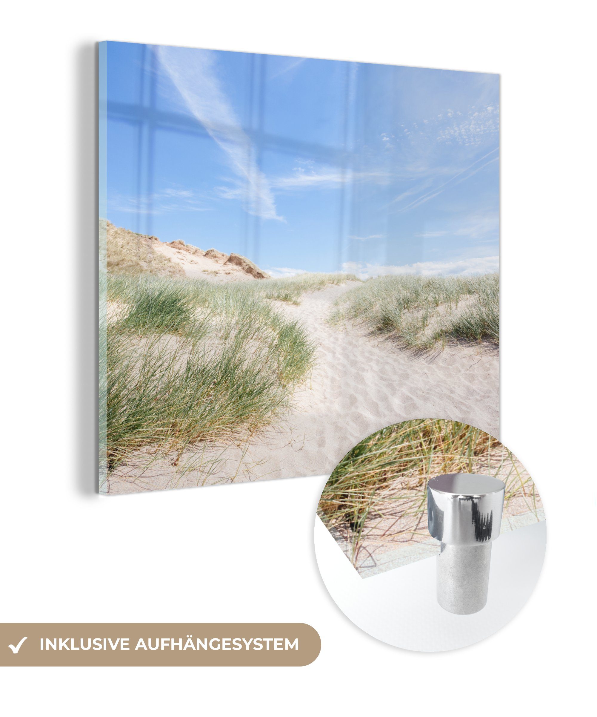 MuchoWow Acrylglasbild Strand - Düne - Gras, (1 St), Glasbilder - Bilder auf Glas Wandbild - Foto auf Glas - Wanddekoration