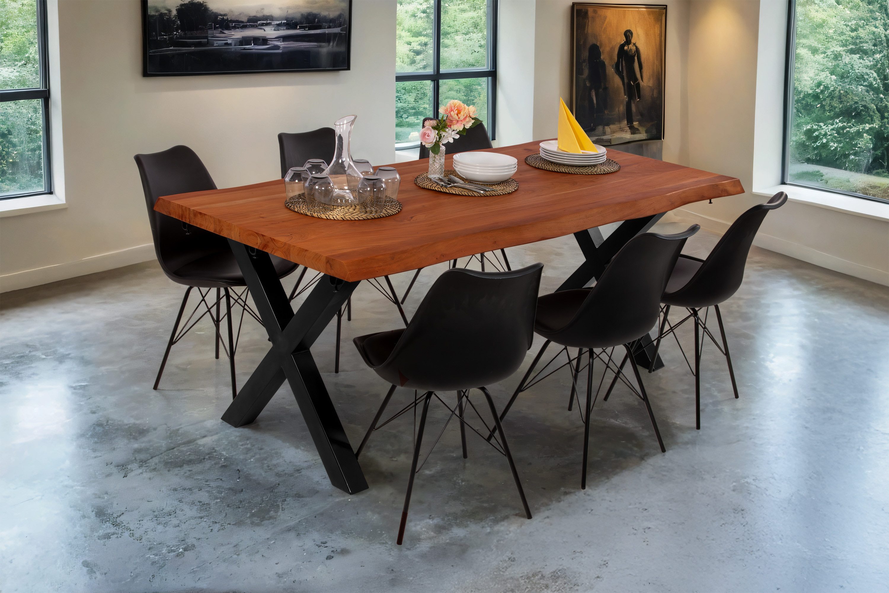 SAM® Baumkantentisch Cali_ASP, massives Akazienholz, Baumkante, verschiedene Metallgestelle, bis 3m