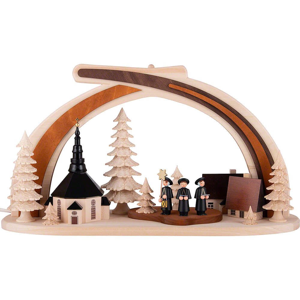 RATAGS Kunsthandwerk Schwibbogen Schwibbogen aus Massivholz Seiffener Kirche mit Kurrende (45x30cm) von