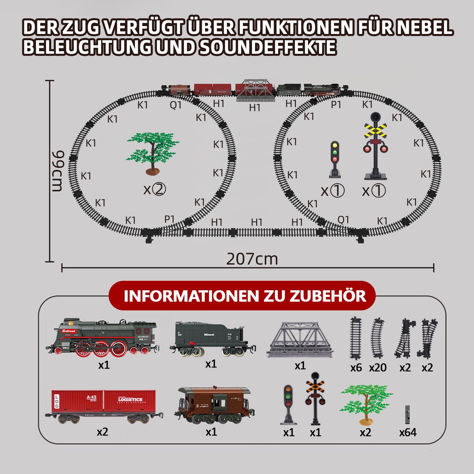 Esun Spielzeug-Zug Elektrische Zug Spielzeug, Eisenbahn Kinder Elektrisch, Fernbedienung, (Set, Komplettset), Geschenk für Frauen Männer Kinder Erwachsene