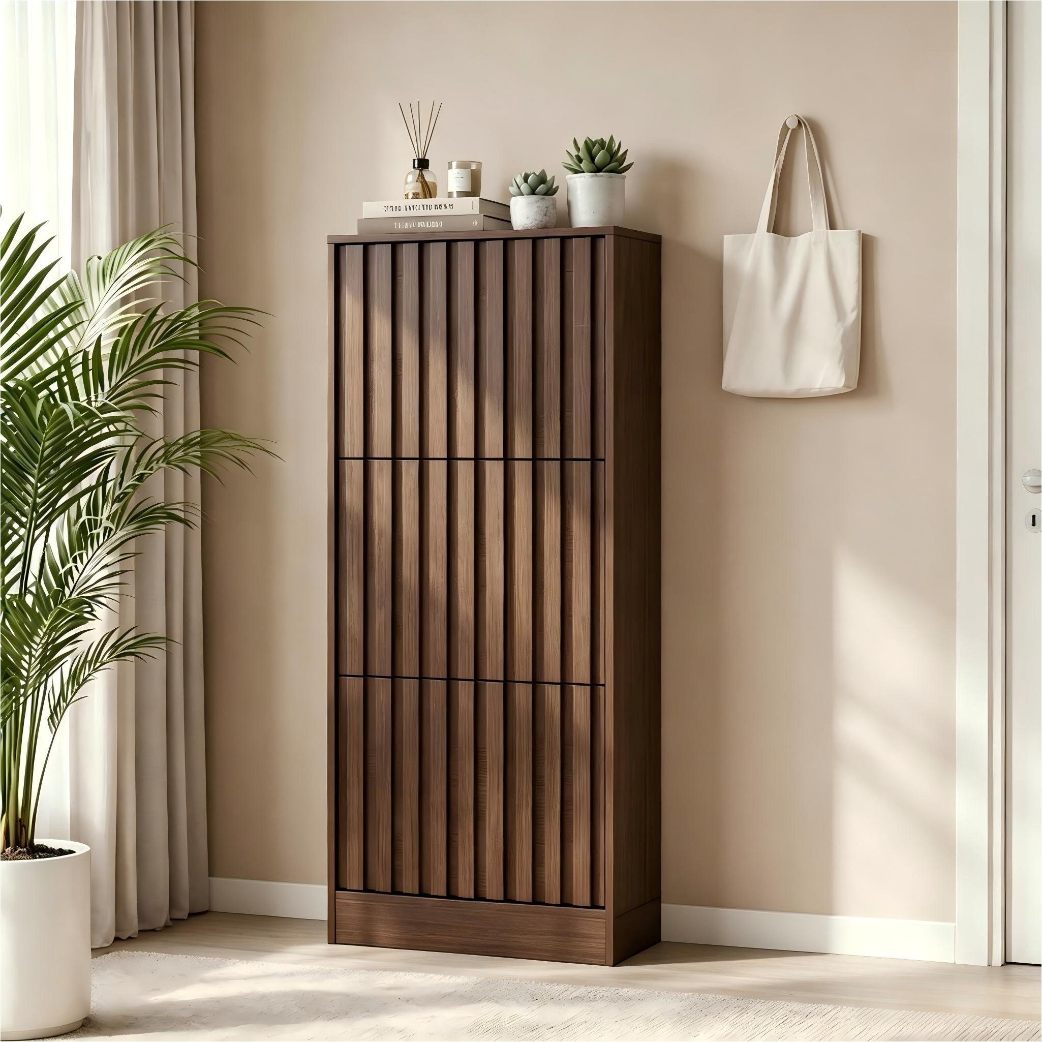 UEV Schuhschrank mit 3 Klappen, Schuhkipper schmal Schuhkommode Verstellbare Trennwände für Verschiedene Schuhtypen 60 * 24 * 122cm