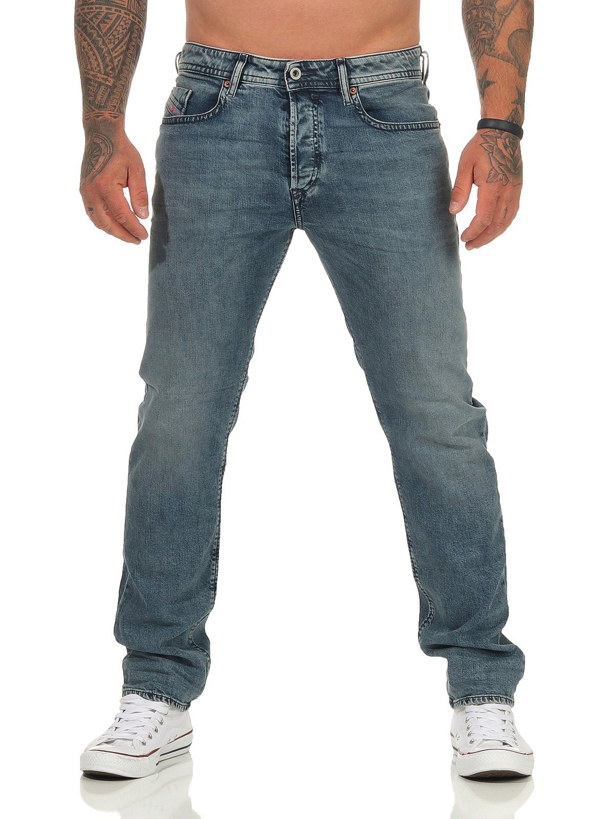 Diesel Regular-fit-Jeans Blau, 5-Pocket-Style, Used-Look 084UX Herren Stretch, Buster