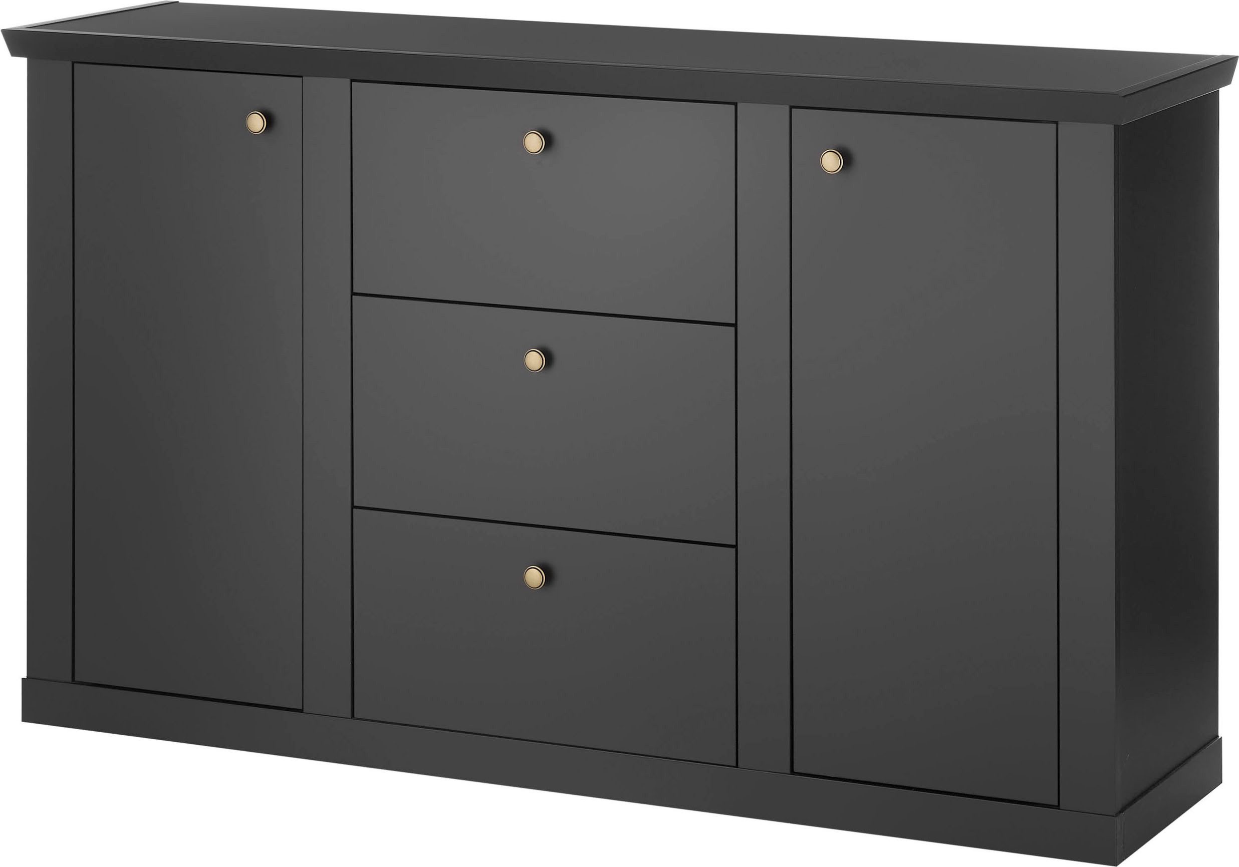 Home affaire Sideboard Lincoln, moderner Schrank, schwarze Kommode, 158 cm breit, edles Design, messingfarbene Knopfgriffe, in 2 Größen verfügbar