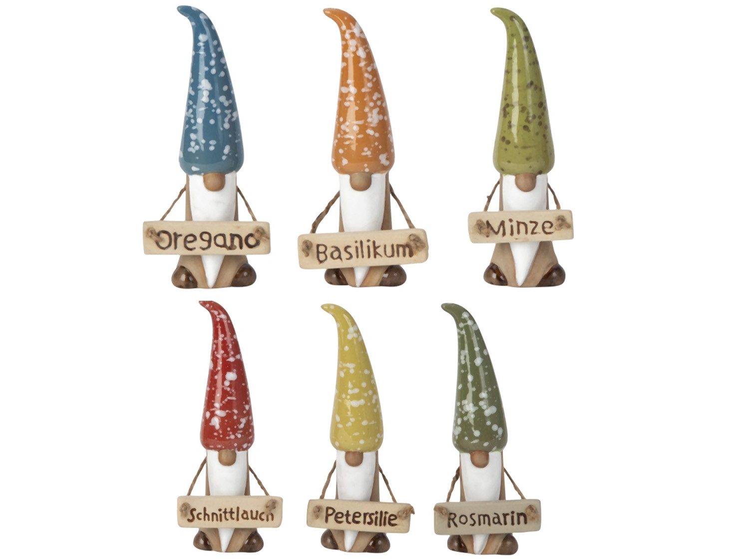Mel-O-Design Gartenstecker Pflanzschilder Süße Kräuterwichtel aus Keramik 6er Set (Pflanzstecker, Gartendeko) Garten Dekofiguren Kräuterzwerge Deko Wichtel