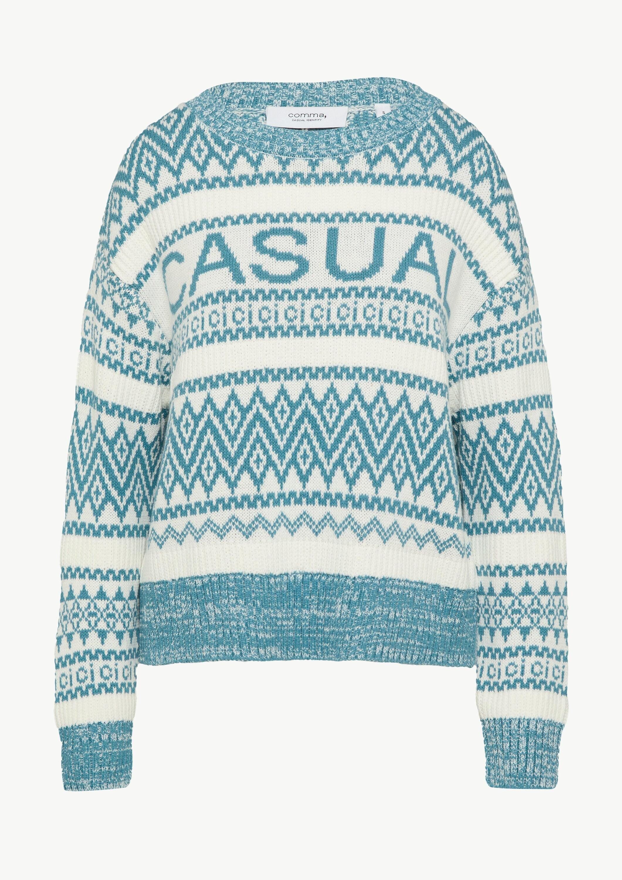 comma Longpullover Strickpullover Strickpullover mit Jacquard-Muster