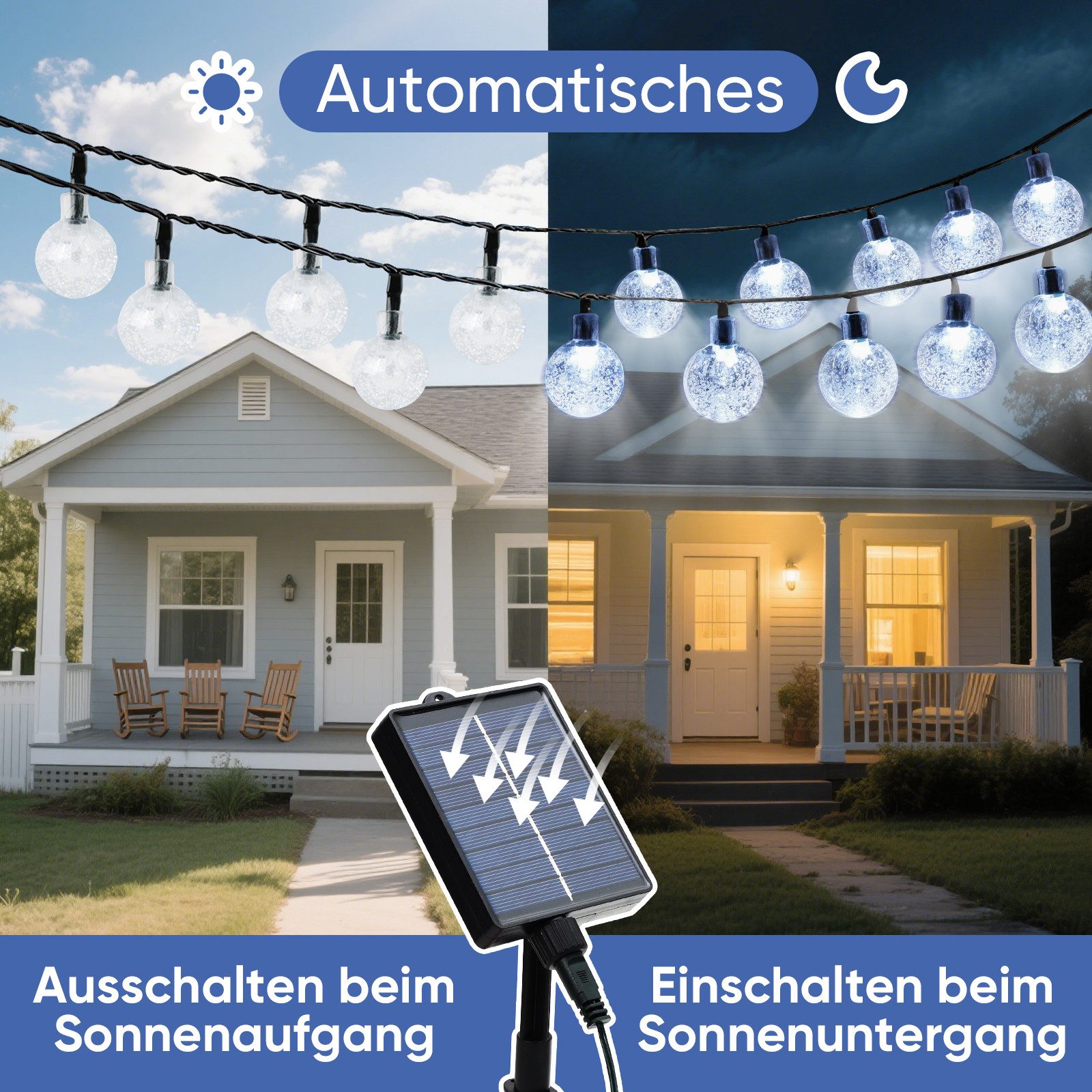 Salcar LED Solarleuchte LED Kugel-Lichterkette Außen Solar Gartenleuchte Weihnachtsdeko, 2-Leuchtmodi, 5m 20LED, Kaltweiß – Bild 5 von 5