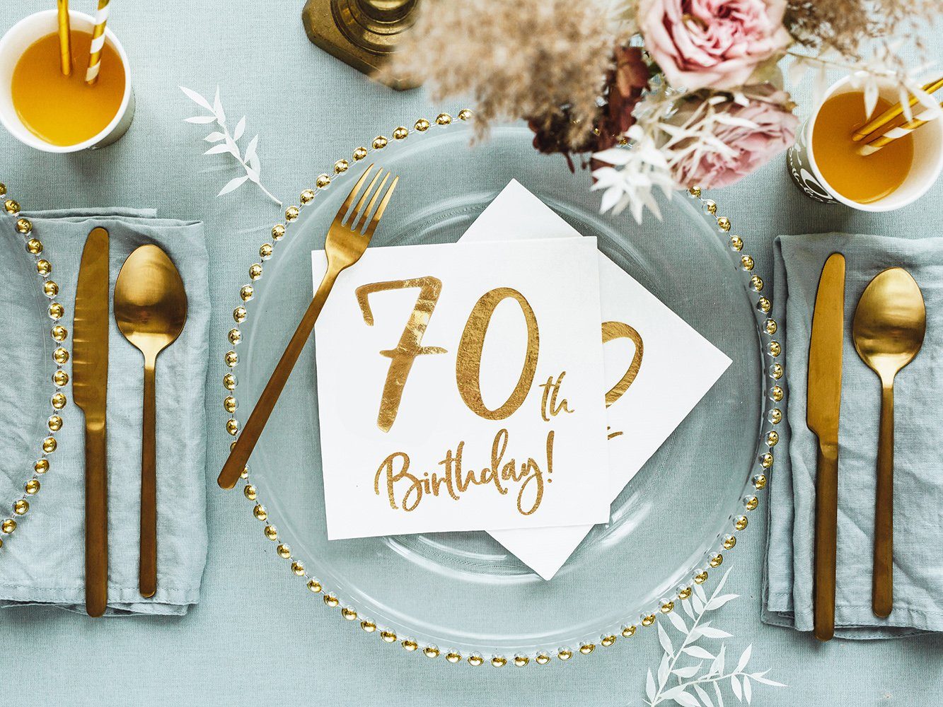 partydeco Papierserviette, Servietten 70.Geburtstag 33x33cm 20 Stück weiß gold