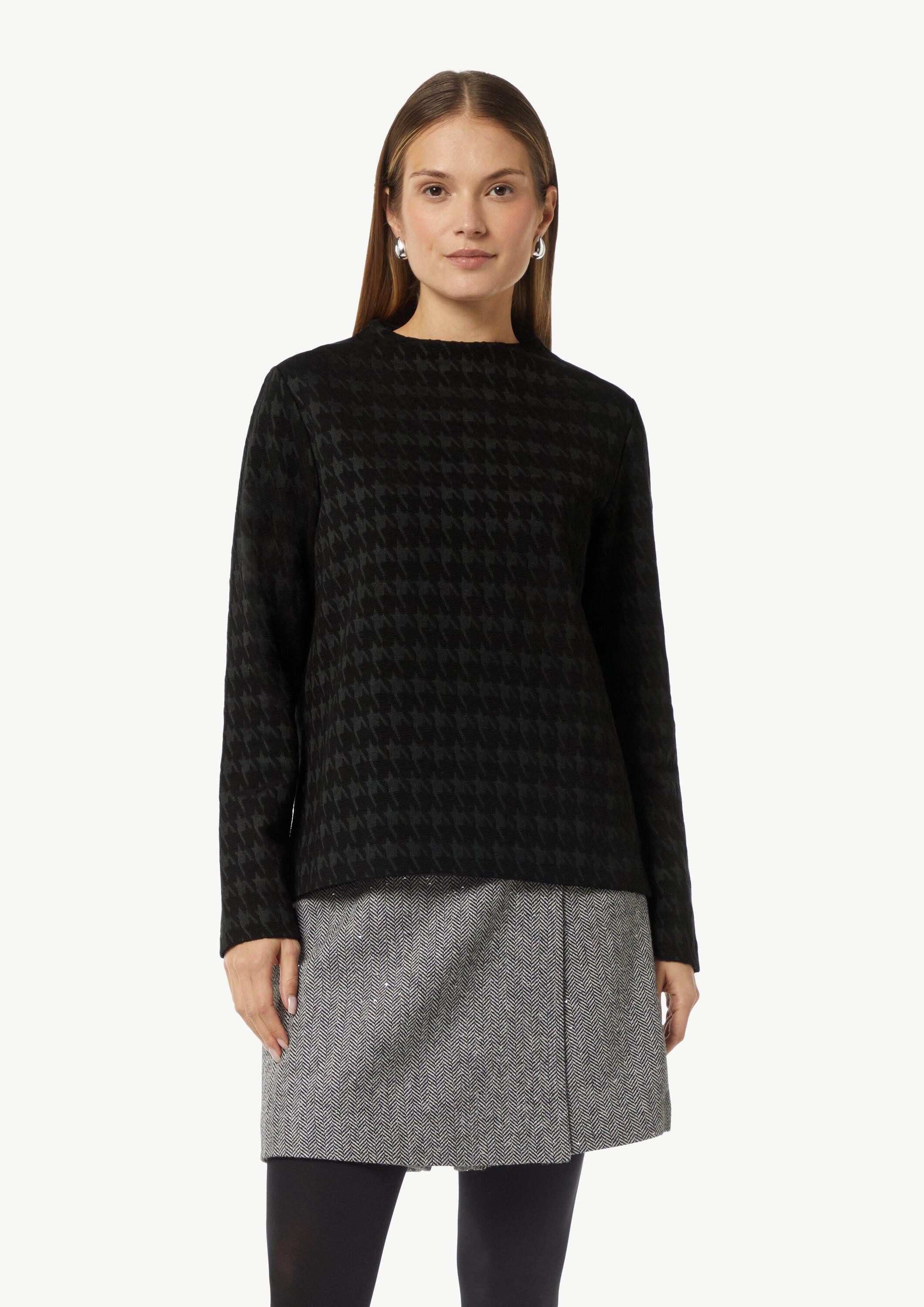 comma Sweatshirt Sweatshirt Jerseyshirt mit Hahnentrittmuster und Stehkrage günstig online kaufen