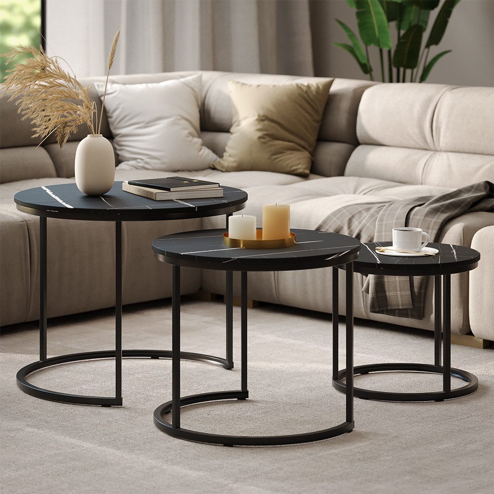 Vicco Couchtisch Montreal, Schwarzer Marmor/Schwarz, 55 x 55 cm 3 Teile günstig online kaufen