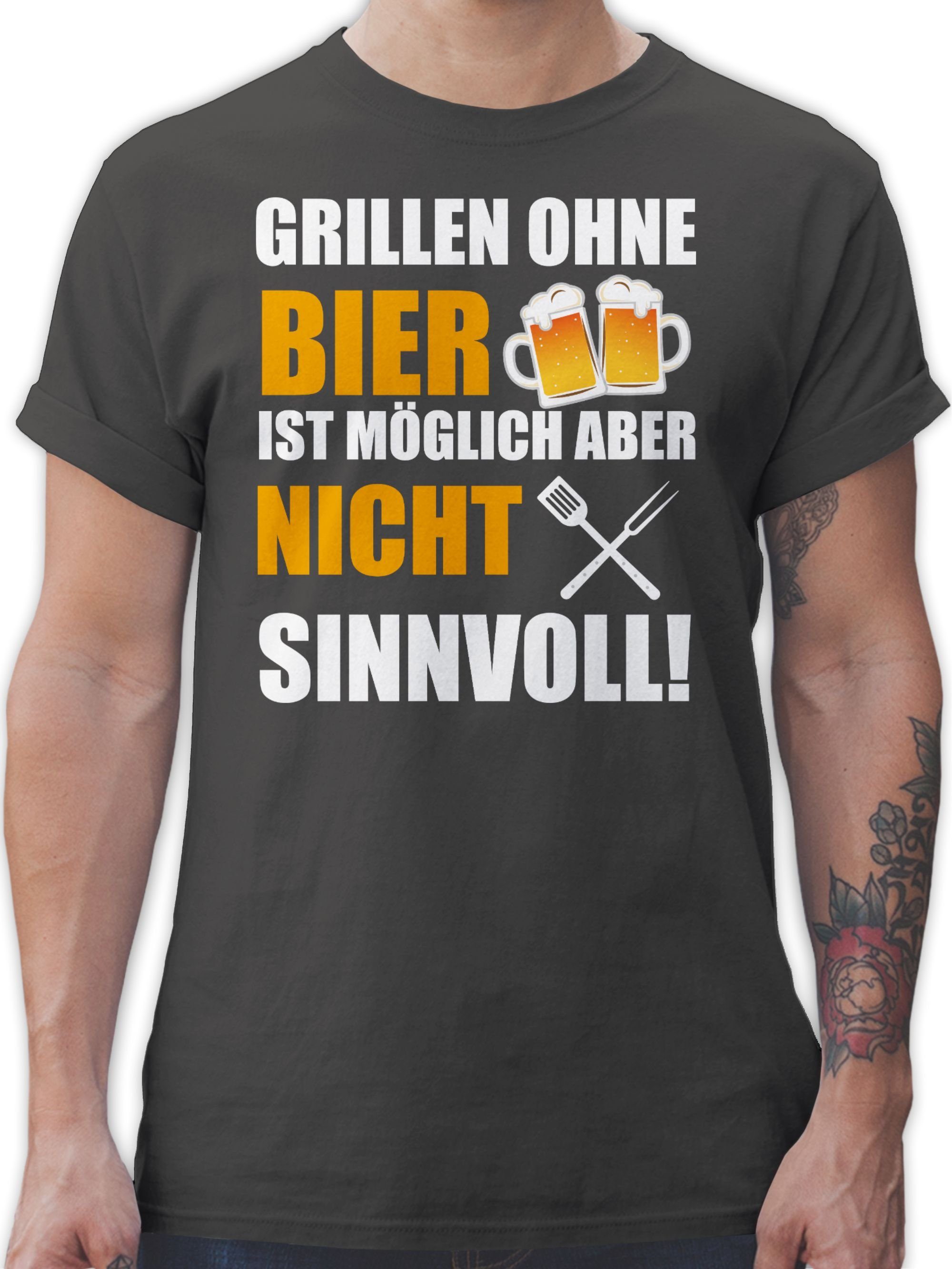 03 Dunkelgrau Bier ist Grillen ohne Grillen sinnvoll Geschenk nicht & Grillzubehör weiß Shirtracer T-Shirt