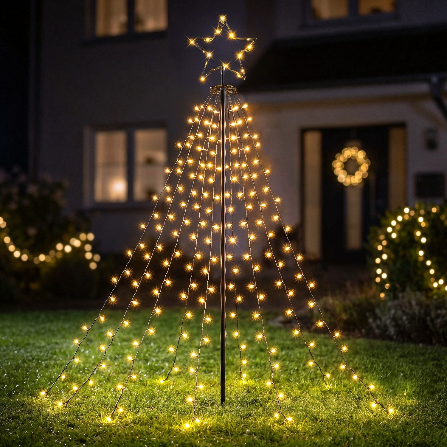Salcar LED Baum LED Lichterbaum Weihnachtsbaum Außen weihnachtsbaumbeleuchtung, 200 LEDs, 10 Lichtstränge, 8 Modi, Timer & Memory, IP44