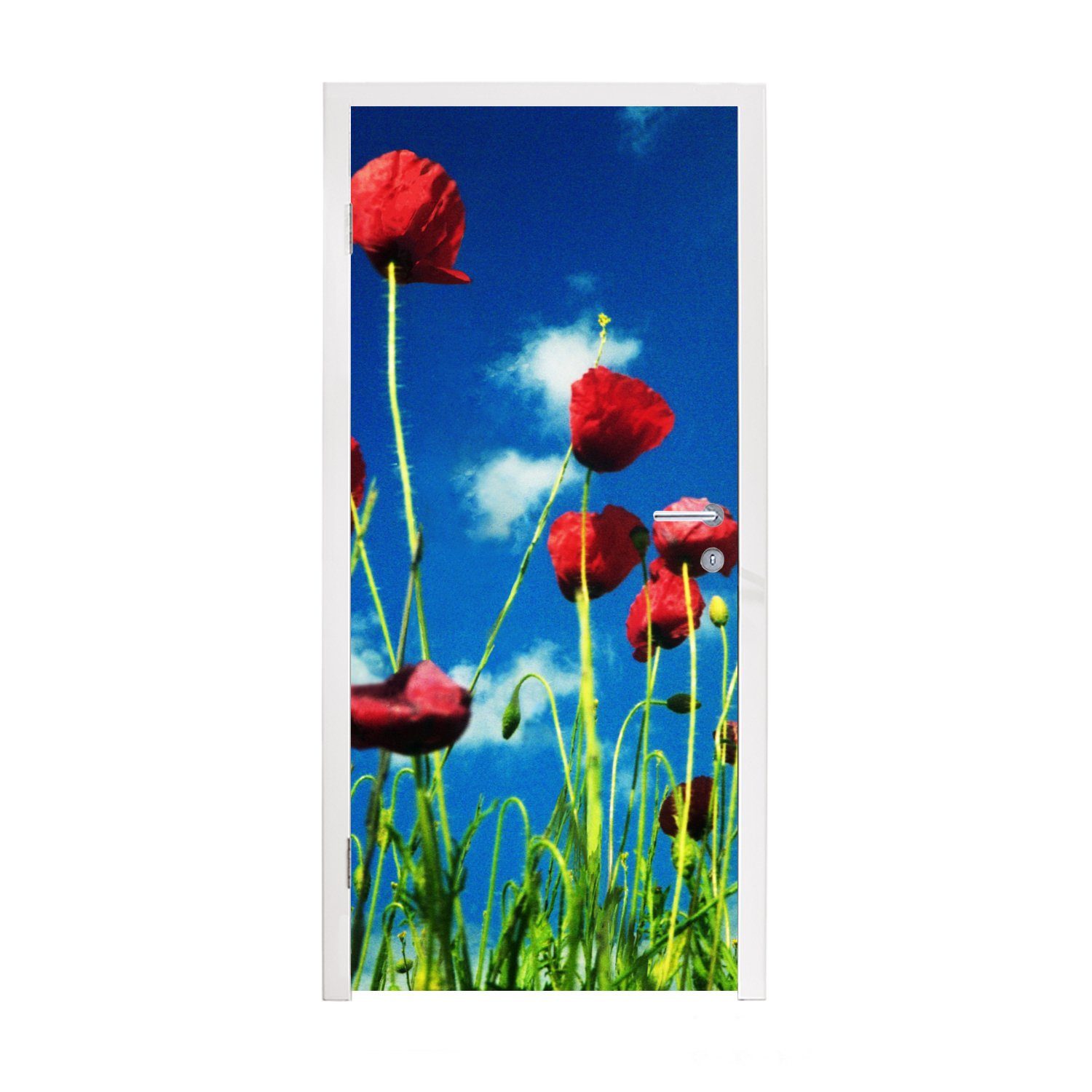 MuchoWow Türtapete Mohnblumen für einen blauen Himmel, Matt, bedruckt, (1 St), Fototapete für Tür, Türaufkleber, 75x205 cm