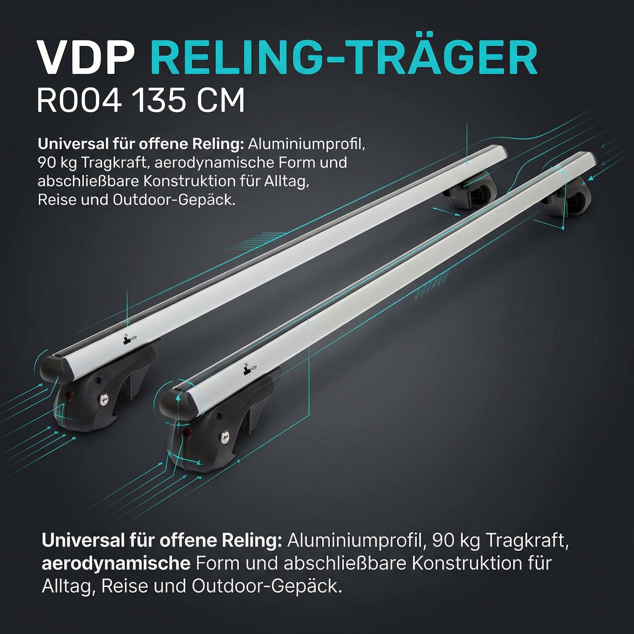 VDP Dachträger (einfache Montage, Grundträger für Fahrzeuge mit Dachreling)