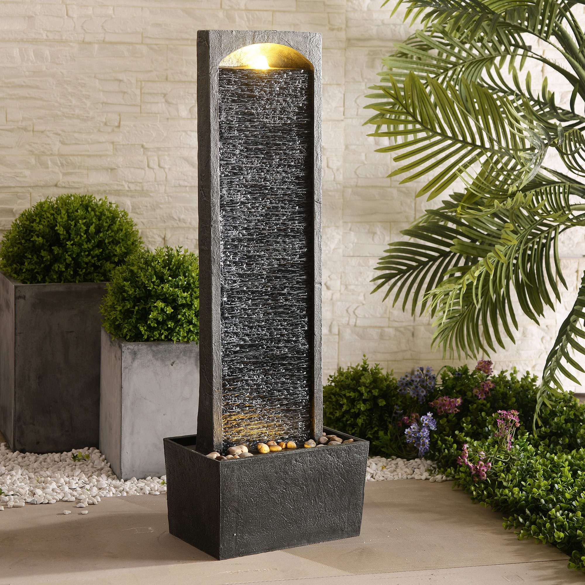 Teamson Home Gartenbrunnen Gartenbrunnen mit LED aus Polyresin schwarz H98 günstig online kaufen