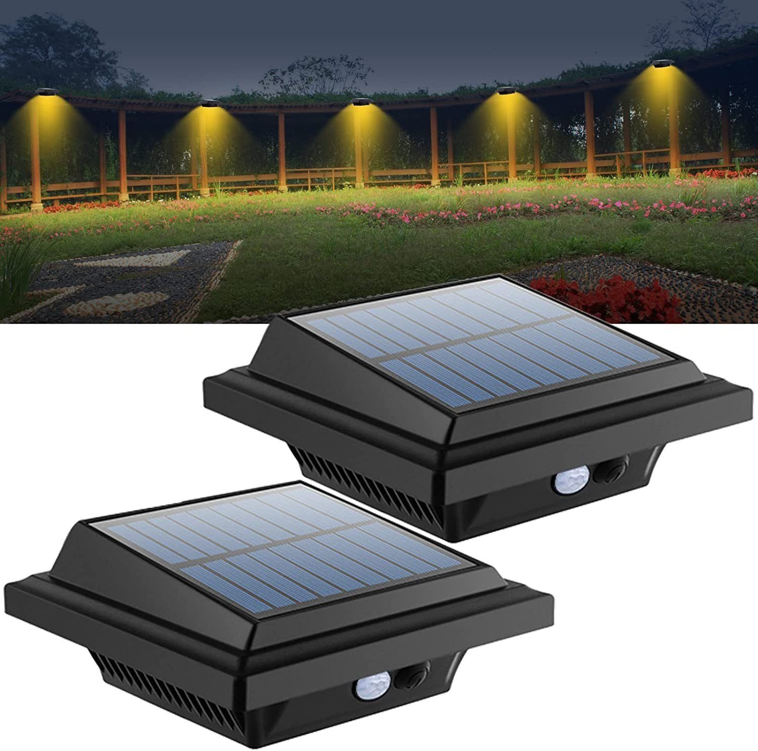 KEENZO Dachrinnenleuchten 2Stk.Solarlampen für Außen, 25 LEDs mit PIR-Sensor, Warmweiß