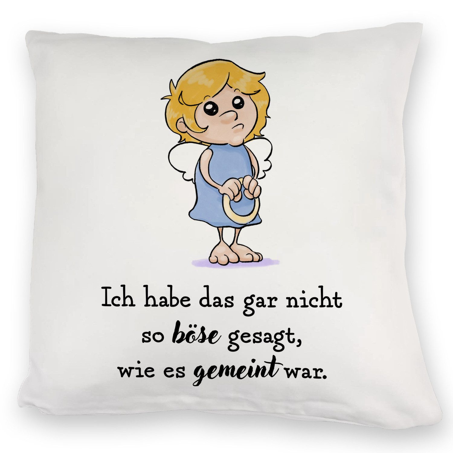 speecheese Dekokissen Engel Kuschelkissen mit Spruch - Nicht so böse gesagt, wie gemeint