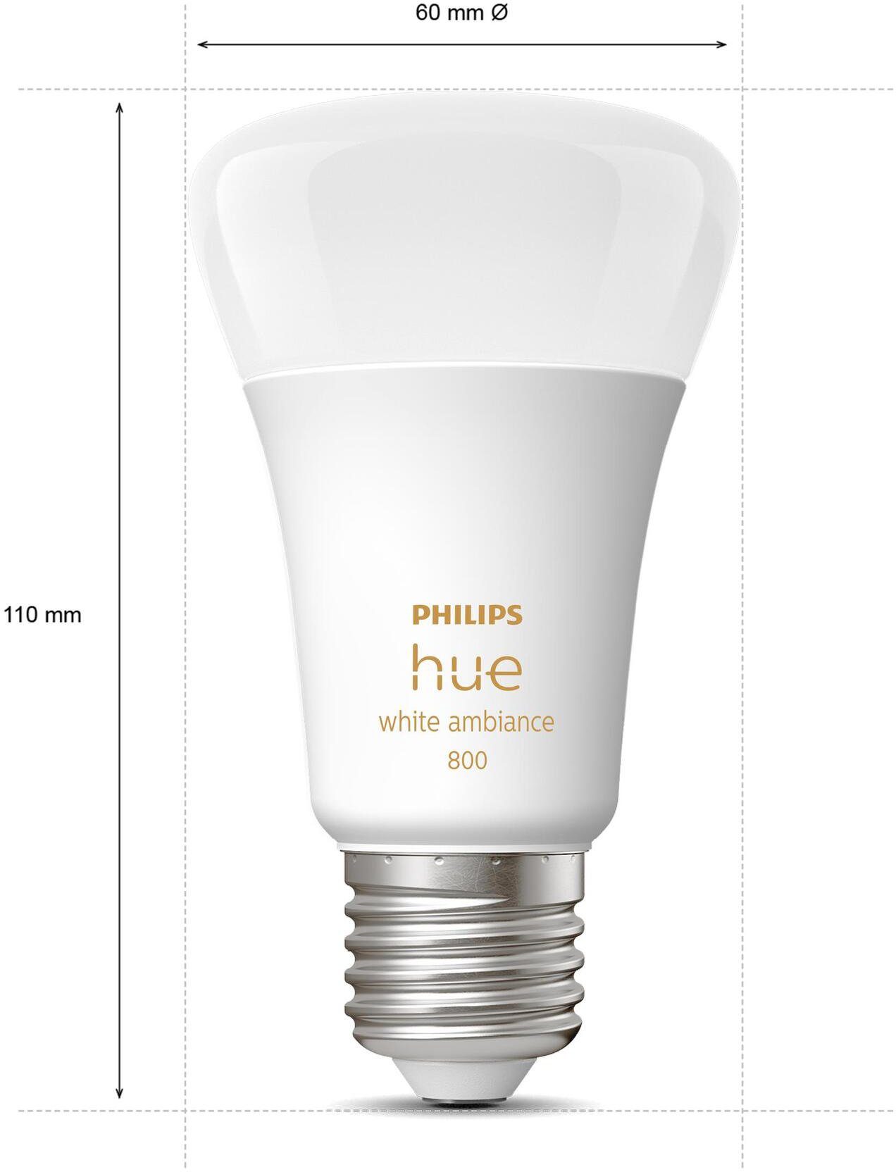 Hue St., LED-Leuchtmittel E27, bis E27 Philips - Dopelpack White tageslichtweiß Warmweiß, 2 CCT-Farbtemperatursteuerung warmweiß Ambiance 2x570lm60W!,