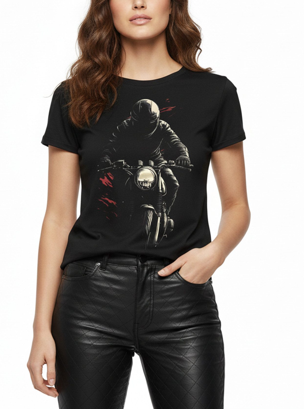 MAKAYA Print-Shirt Motorrad Damen Oberteil – Coole Geschenkidee für Bikerinnen (Schwarz, S, M, L, XL) Baumwolle