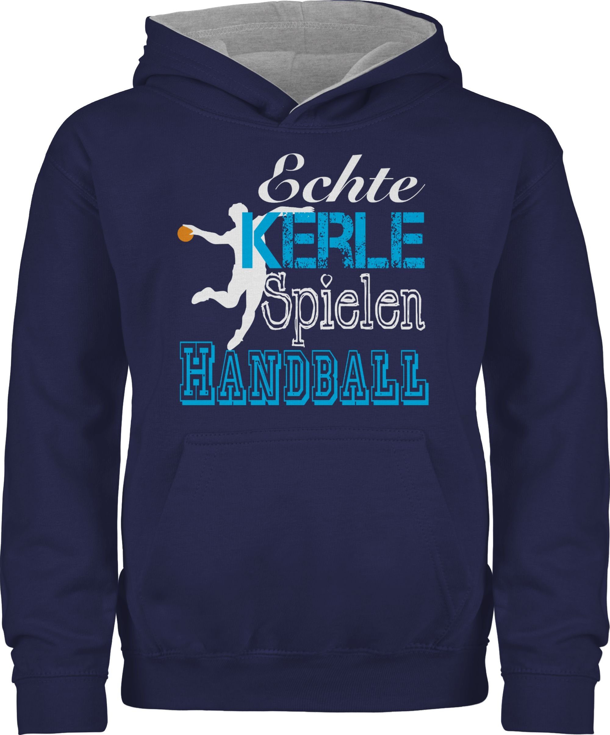 Spielen Kerle Kleidung Handball weiß Hoodie meliert Sport Blau/Grau 1 Navy Echte Kinder Shirtracer