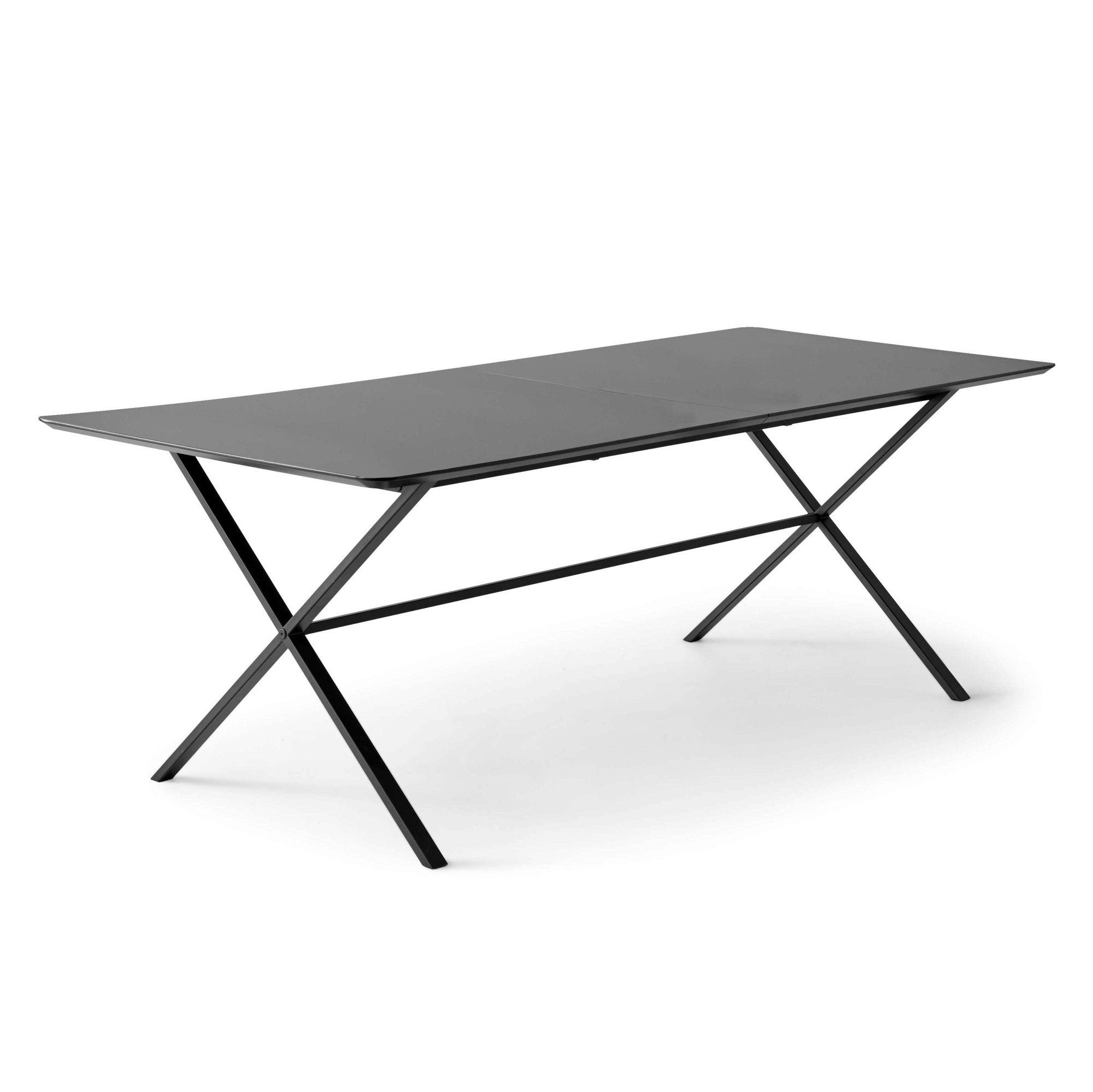 Hammel Furniture Esstisch Meza Designtisch mit Auszugsfunktion und 2 Einlegeplatten, abgerundete Tischplatte MDF, gekreuztes Metallgestell, in zwei Breiten