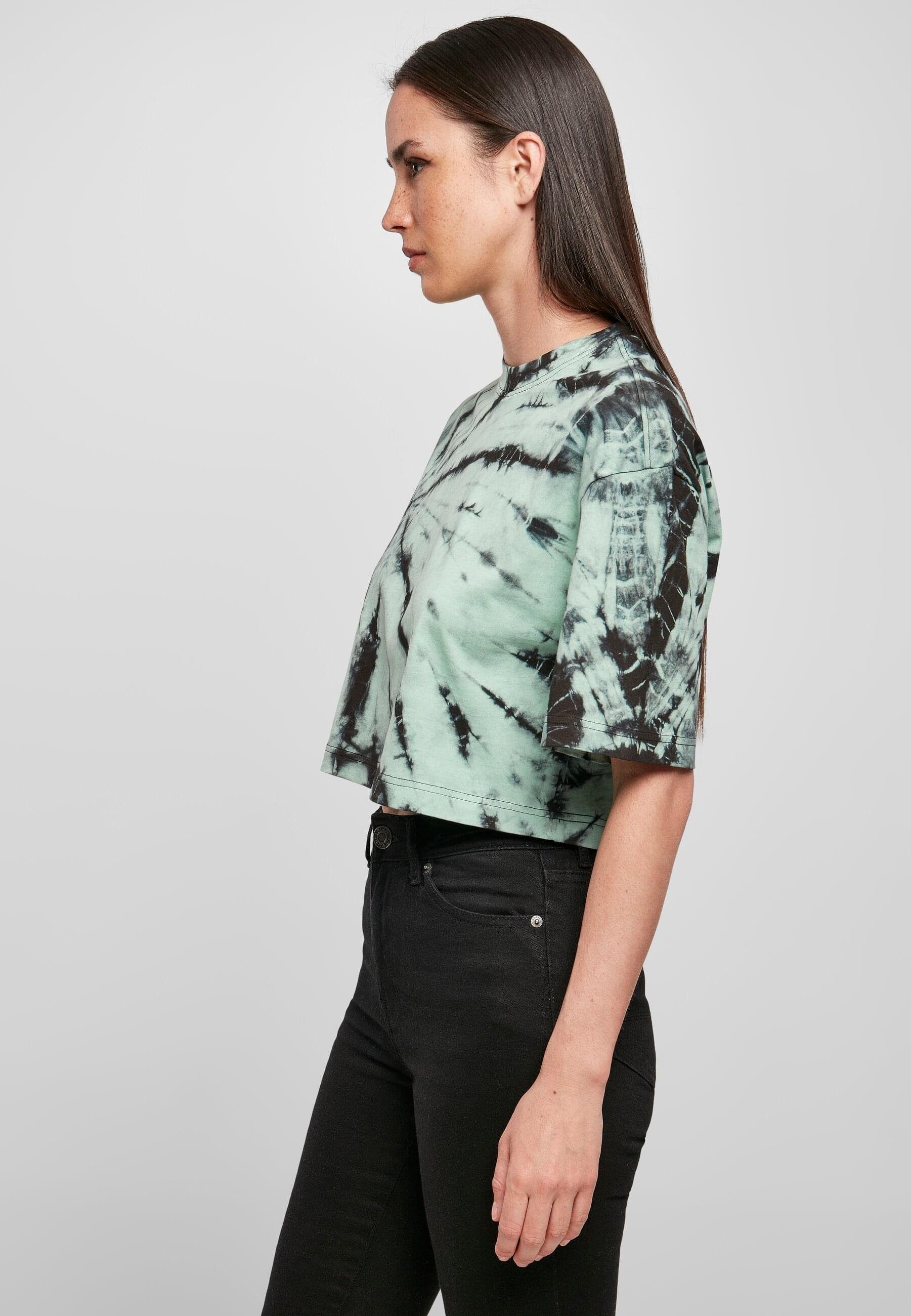 Damen URBAN Tee Tie black/ghostgreen Ladies Kurzarmshirt (1-tlg) CLASSICS Dye Oversized Cropped