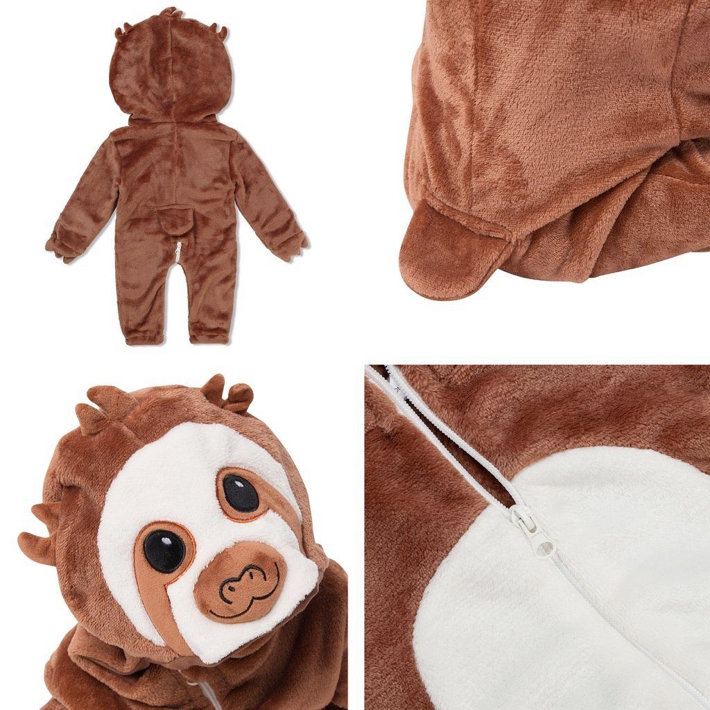 Corimori Strampler Baby Onesie Jumpsuit Kostüm in den Größen 60-90cm (1-tlg) Strampler, Fasching, Kigurumi, Tierkostüme, Babys, Faultier "Henry" – Bild 3 von 5
