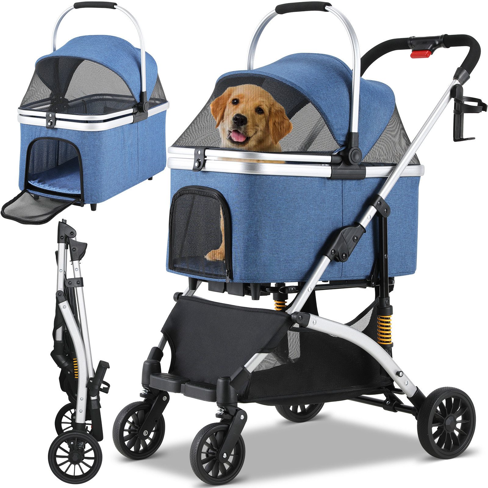 TLGREEN Hundebuggy klappbar, Leichtes Aluminium Gestell und atmungsaktives Mesh, (Hundewagen, Stoßfest & platzsparend für kleine Hunde/Katzen), Ideal für Reisen, Spaziergänge und Tierarztbesuche