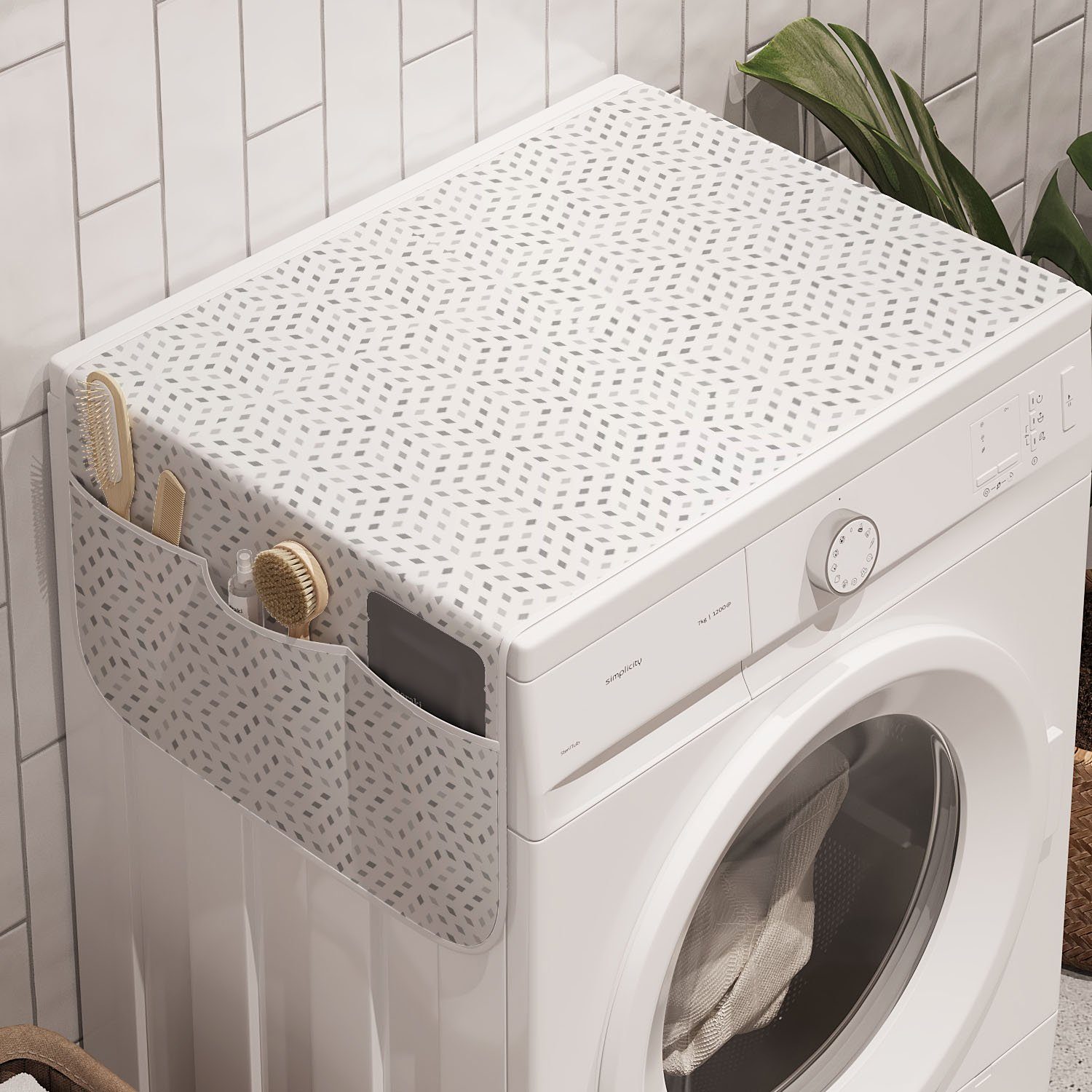 Abakuhaus Badorganizer Anti-Rutsch-Stoffabdeckung für Waschmaschine und Trockner, Grau und Weiß Mosaik Digitale Kunst