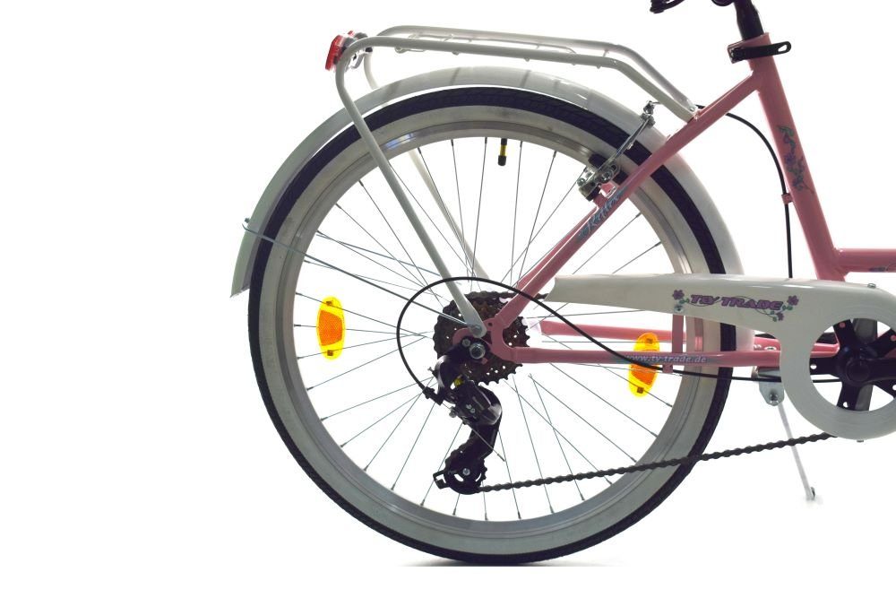 T&Y Trade Cityrad 24 Zoll Kinder Mädchen City Fahrrad Bike Rad Reflex PMW Shimano 6 Gang, 6 Gang Shimano, Kettenschaltung, Gepäckträger, Licht, 6 Shimano Gang, Seitenständer, Korb