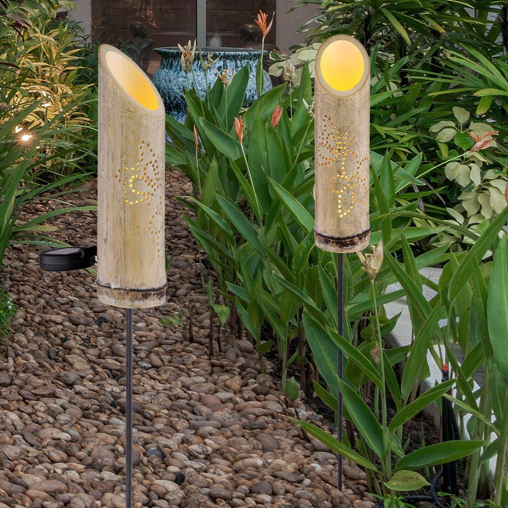 verbaut, Bambus Gartenleuchte, Steckleuchte etc-shop fest Bambus Solar Lichteffekt Solarleuchte Erdspieß Warmweiß, LED LED-Leuchtmittel LED