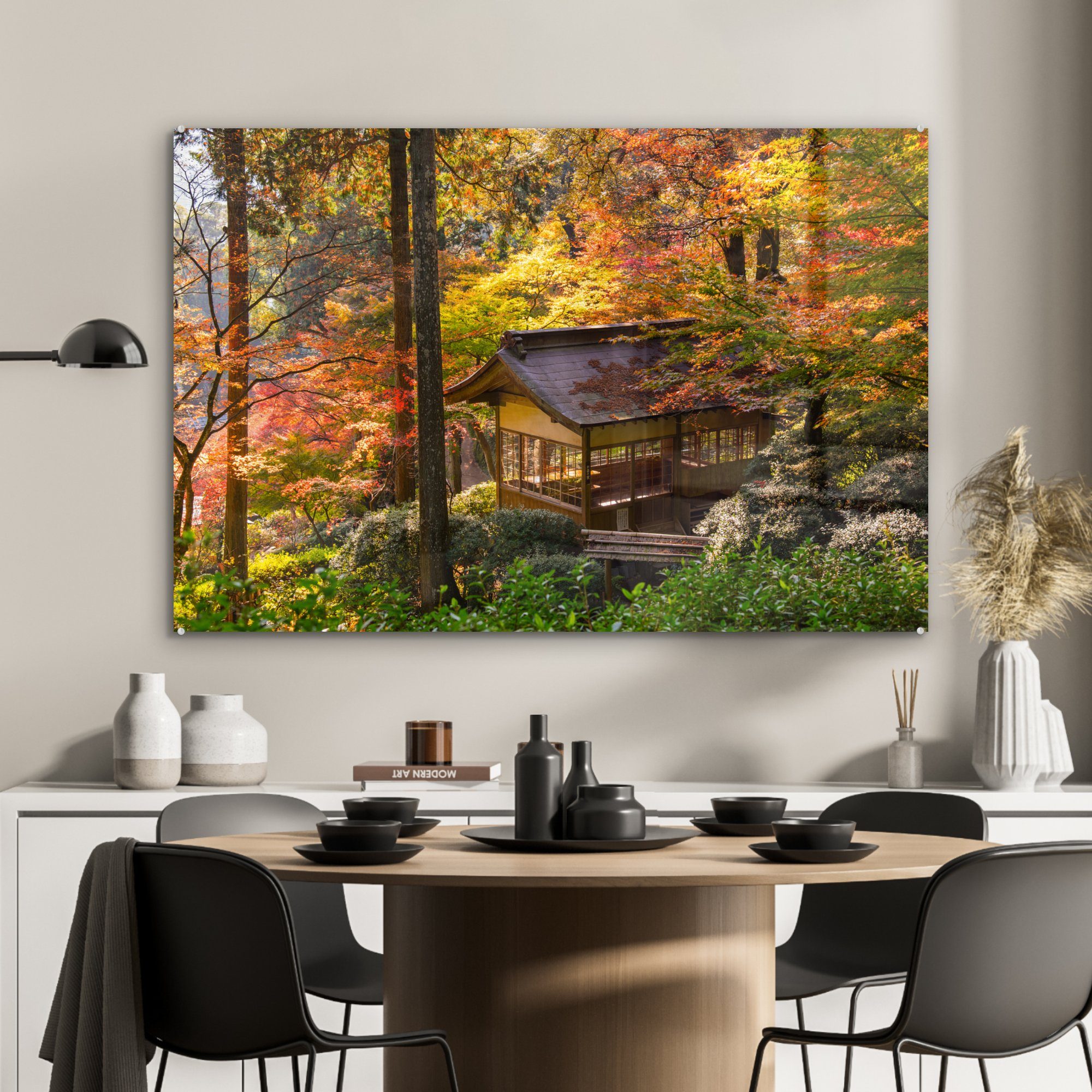 Ahornbäumen, MuchoWow & Schlafzimmer Acrylglasbild St), Haus Ein (1 Wohnzimmer Acrylglasbilder japanischen mit