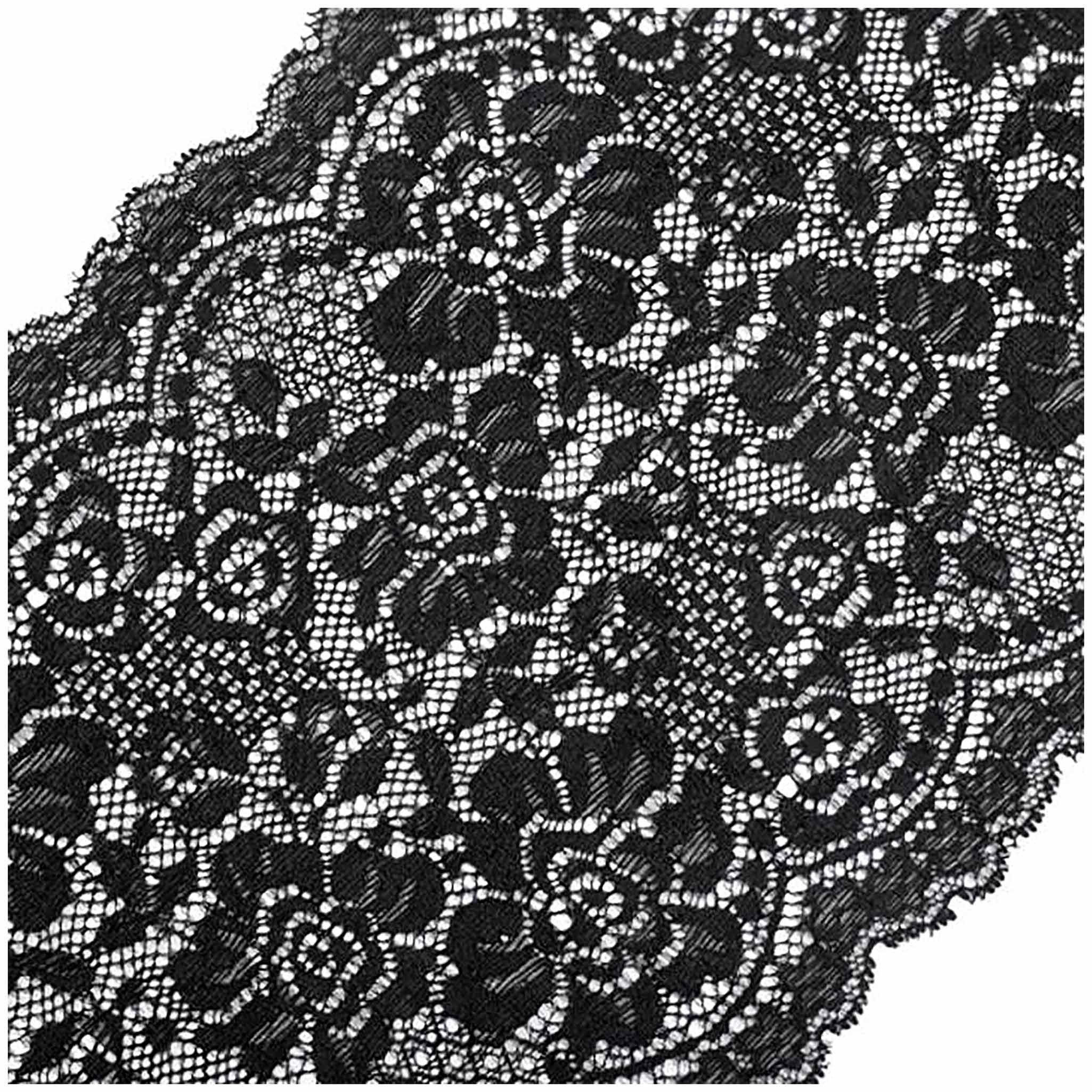 maDDma Spitzenband Elastische Spitze Blumenmotiv ab 0,5mx18cm Spitzenborte Dessousspitze, schwarz
