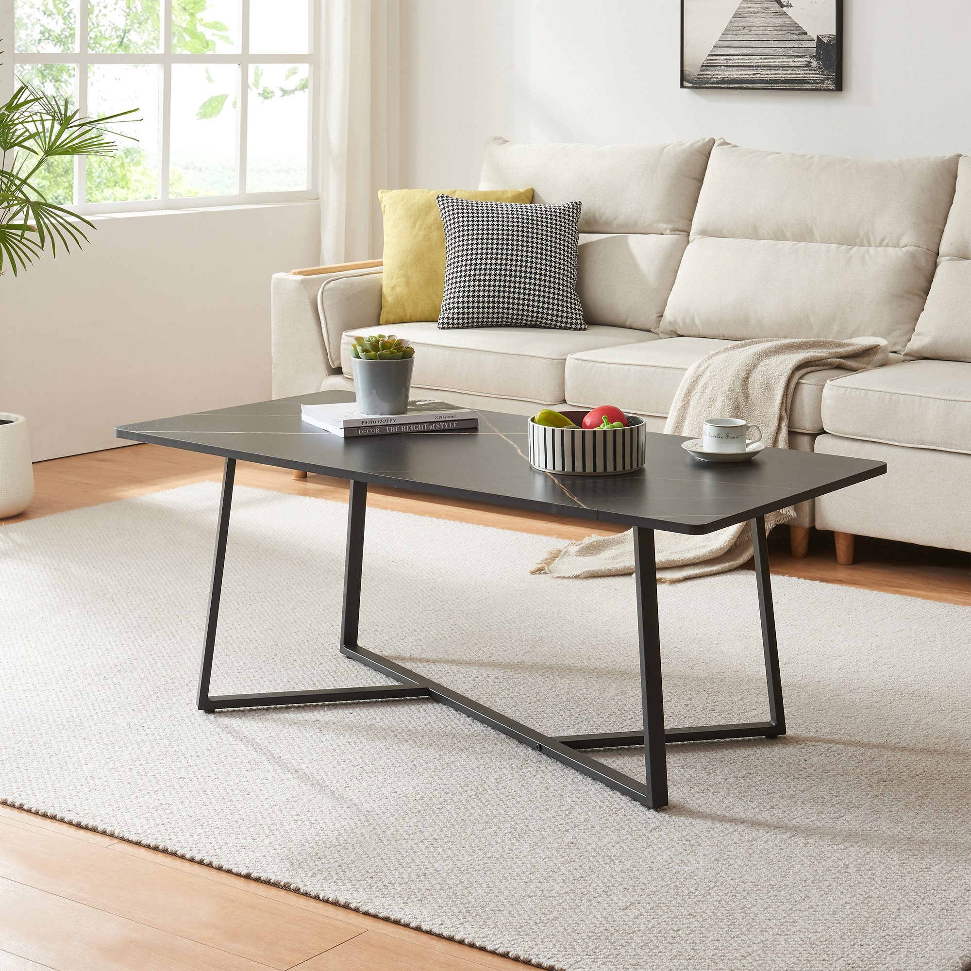 en.casa Couchtisch, »Riskiften« mit Metallgestell 120 x 60 x 48 cm Marmorop günstig online kaufen